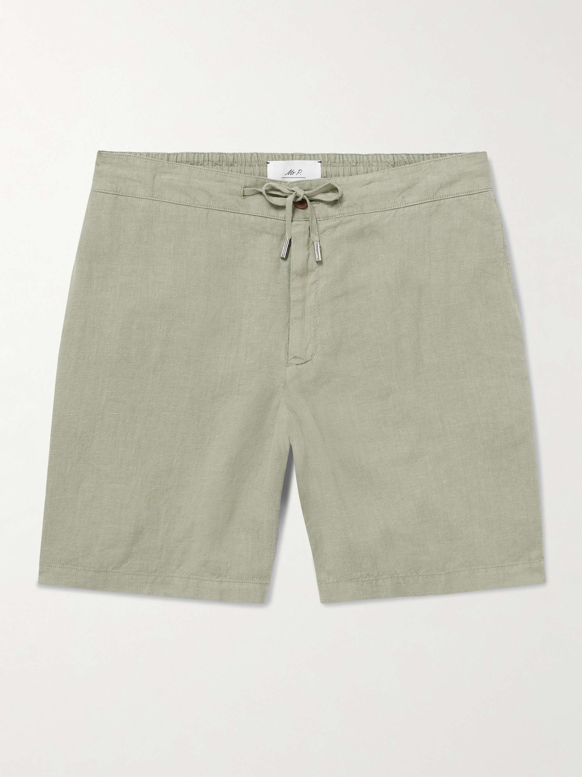 Straight-Leg Garment-Dyed Linen Drawstring Bermuda Shorts view