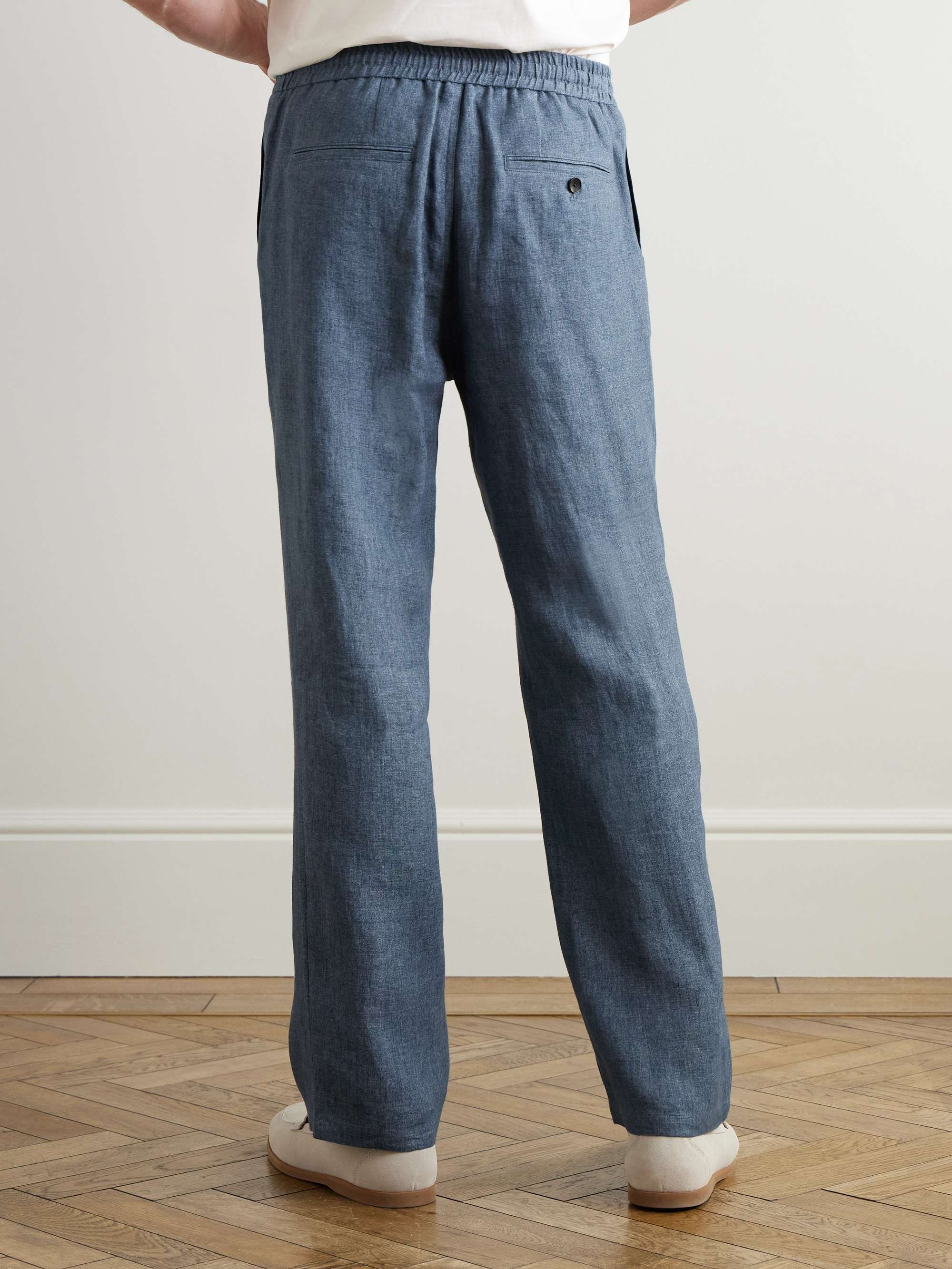 Edward Straight-Leg Linen-Chambray Drawstring Trousers view
