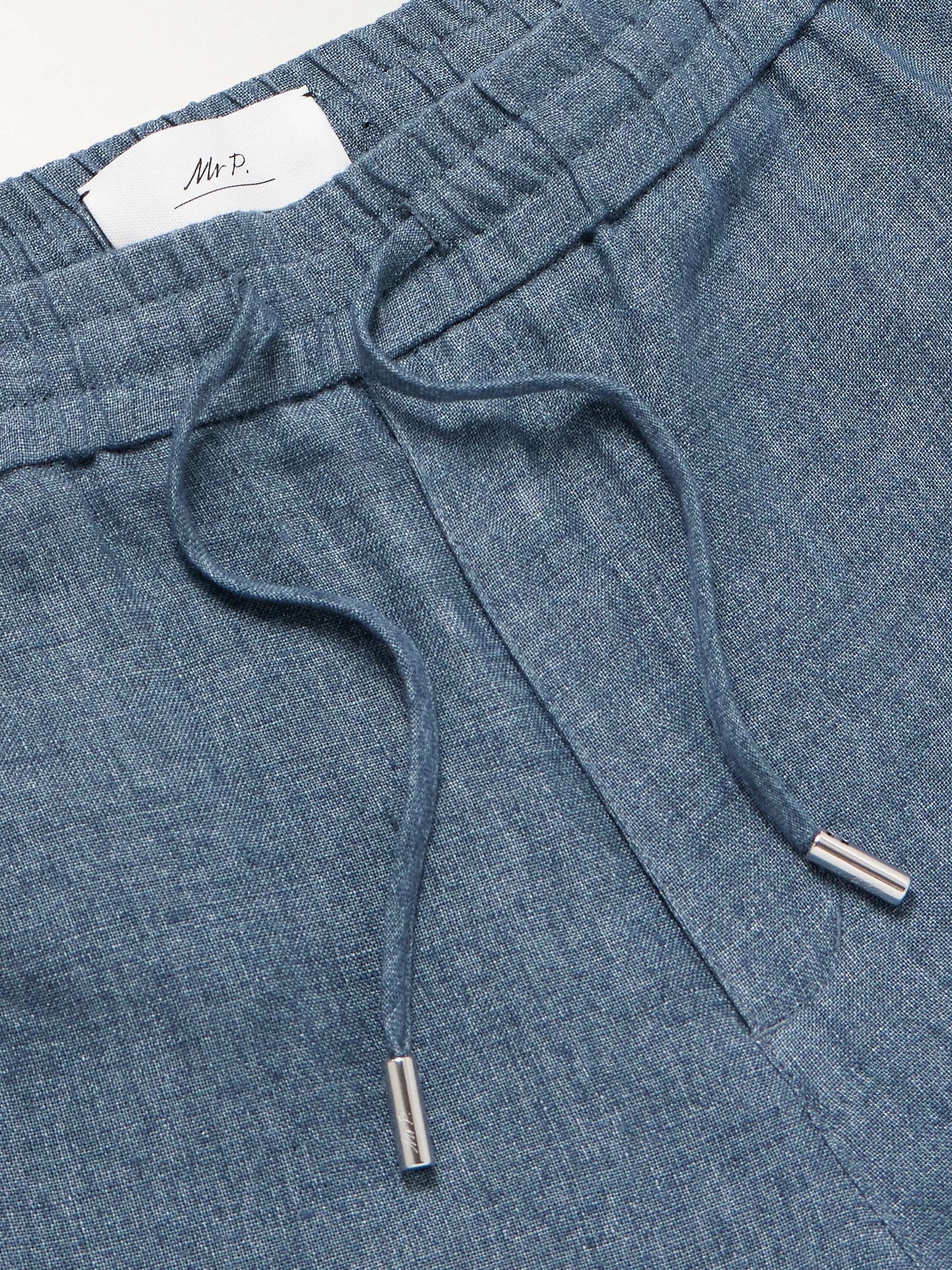 Edward Straight-Leg Linen-Chambray Drawstring Trousers view