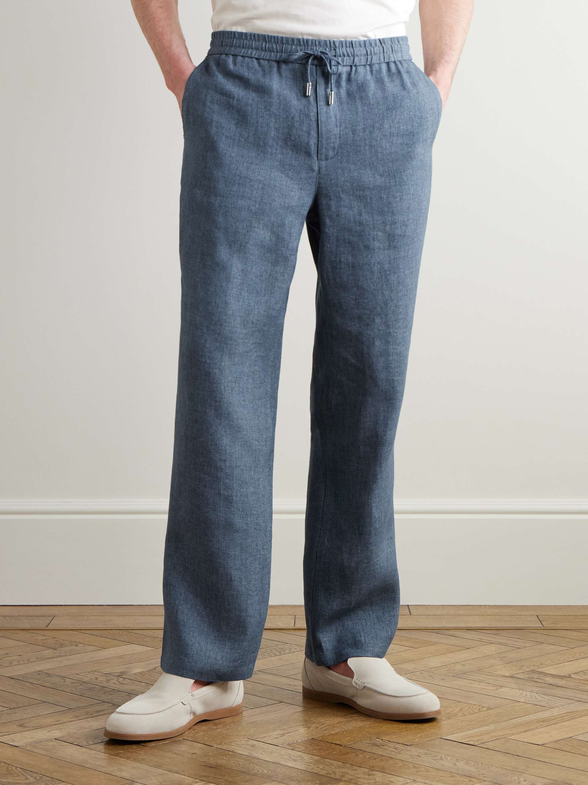 Edward Straight-Leg Linen-Chambray Drawstring Trousers view