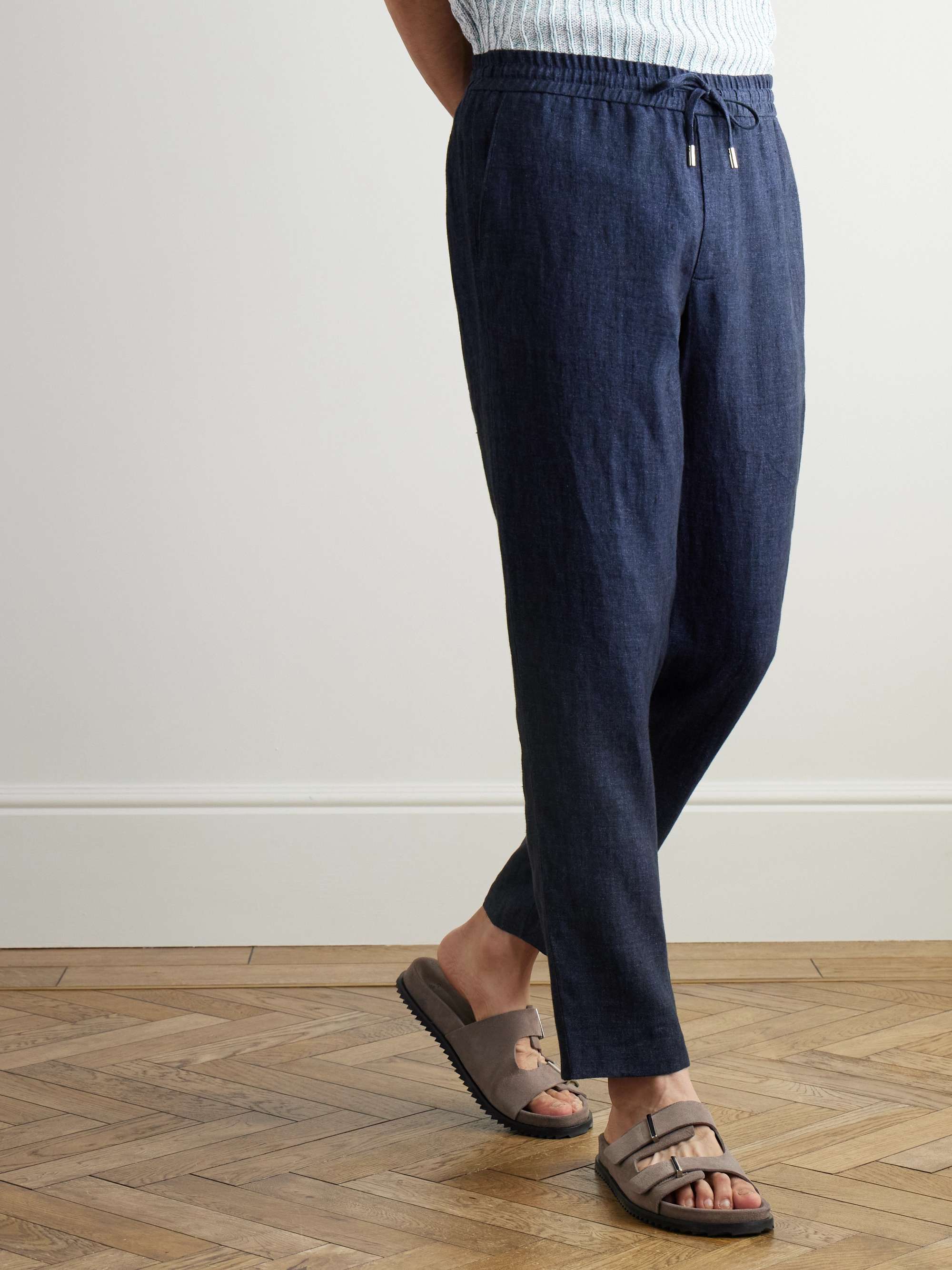 James Straight-Leg Linen-Chambray Drawstring Trousers view