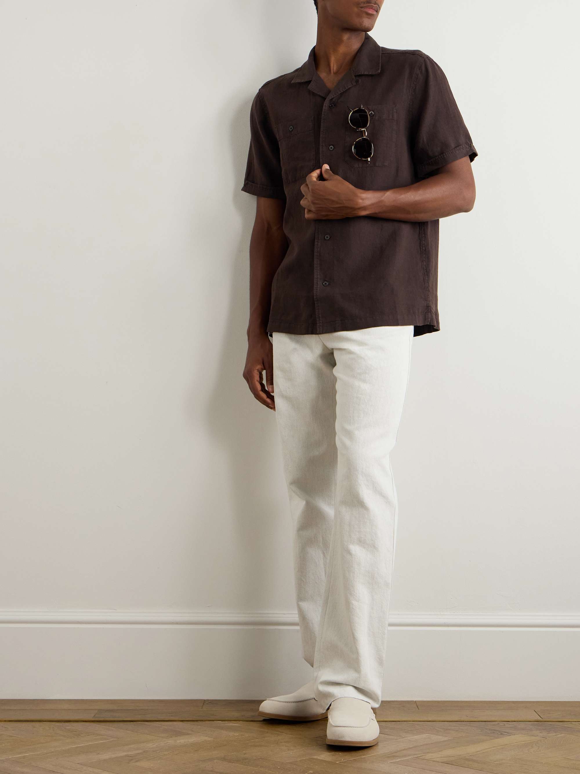 Convertible-Collar Garment-Dyed Linen Shirt view