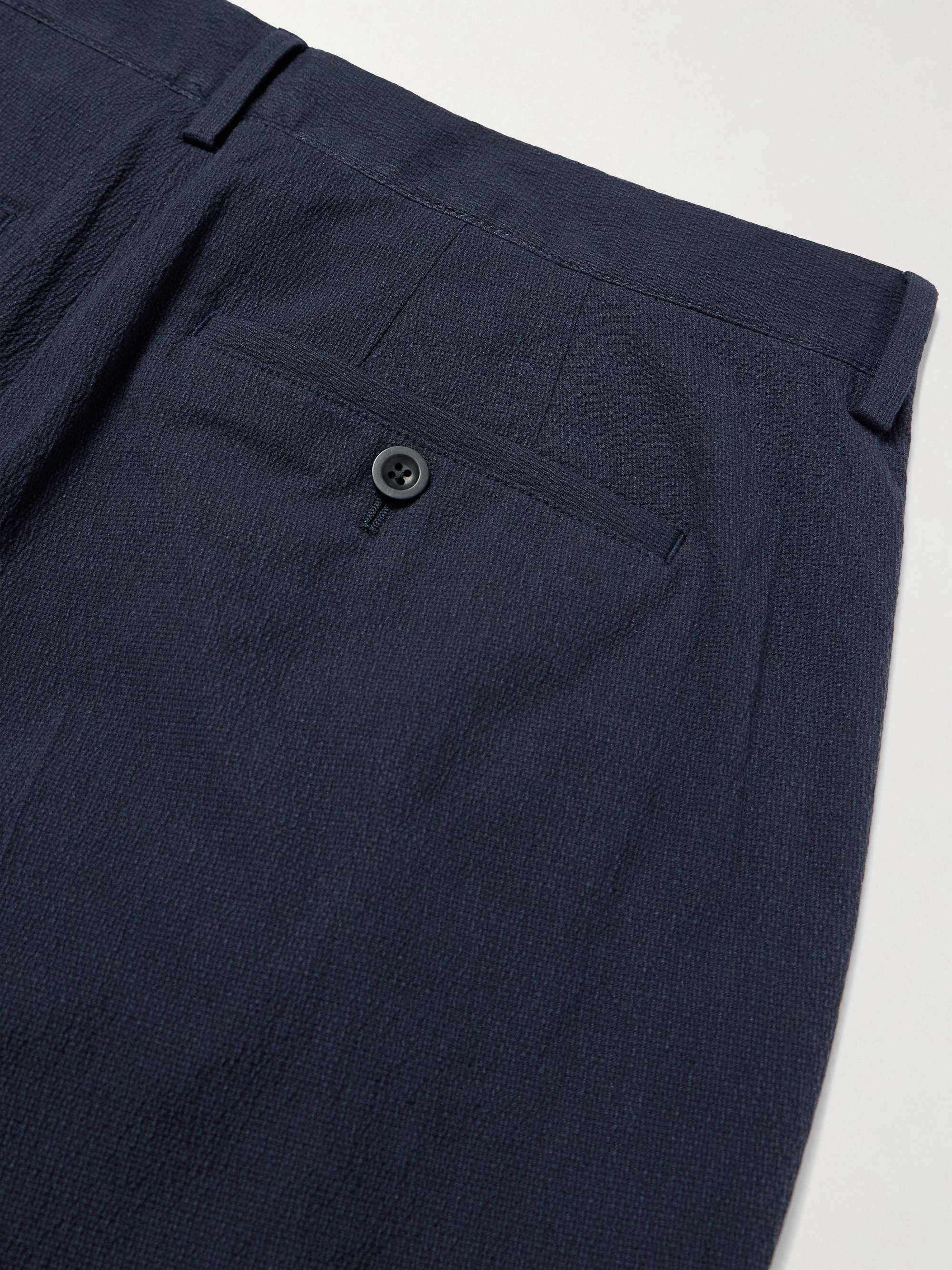 Steve Straight-Leg Pleated Organic Cotton-Blend Seersucker Trousers view