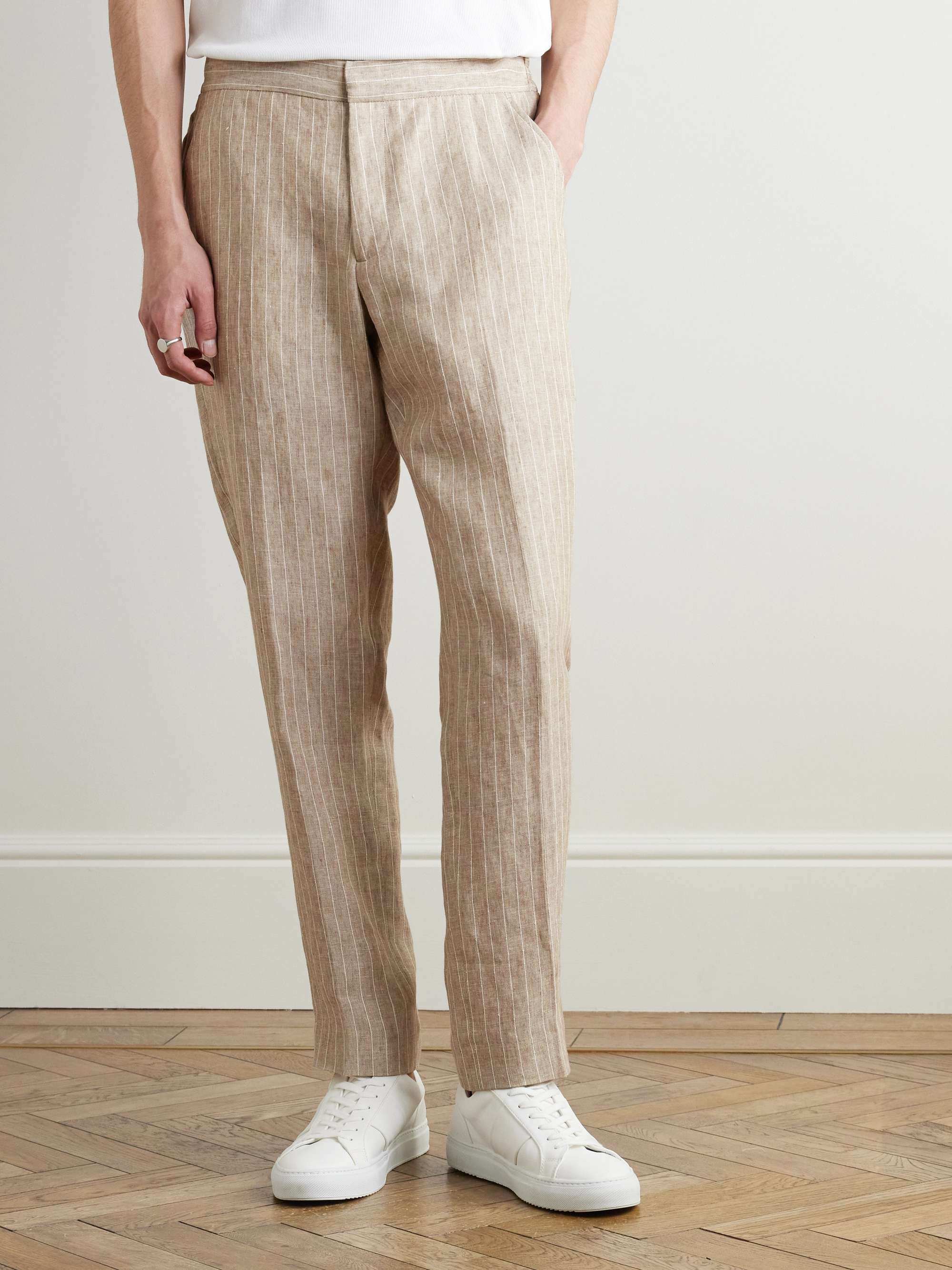 James Straight-Leg Striped Linen Suit Trousers view