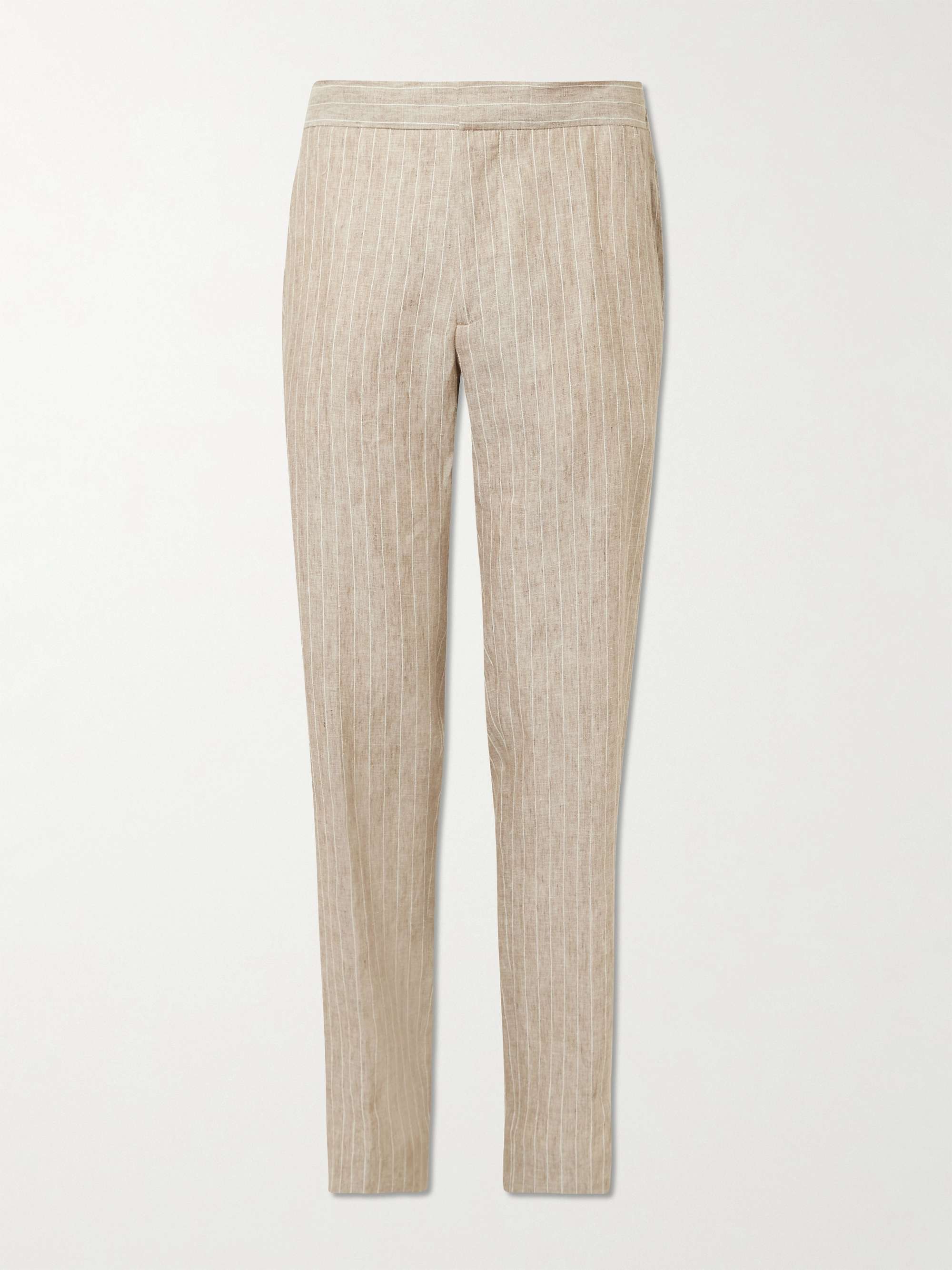James Straight-Leg Striped Linen Suit Trousers view