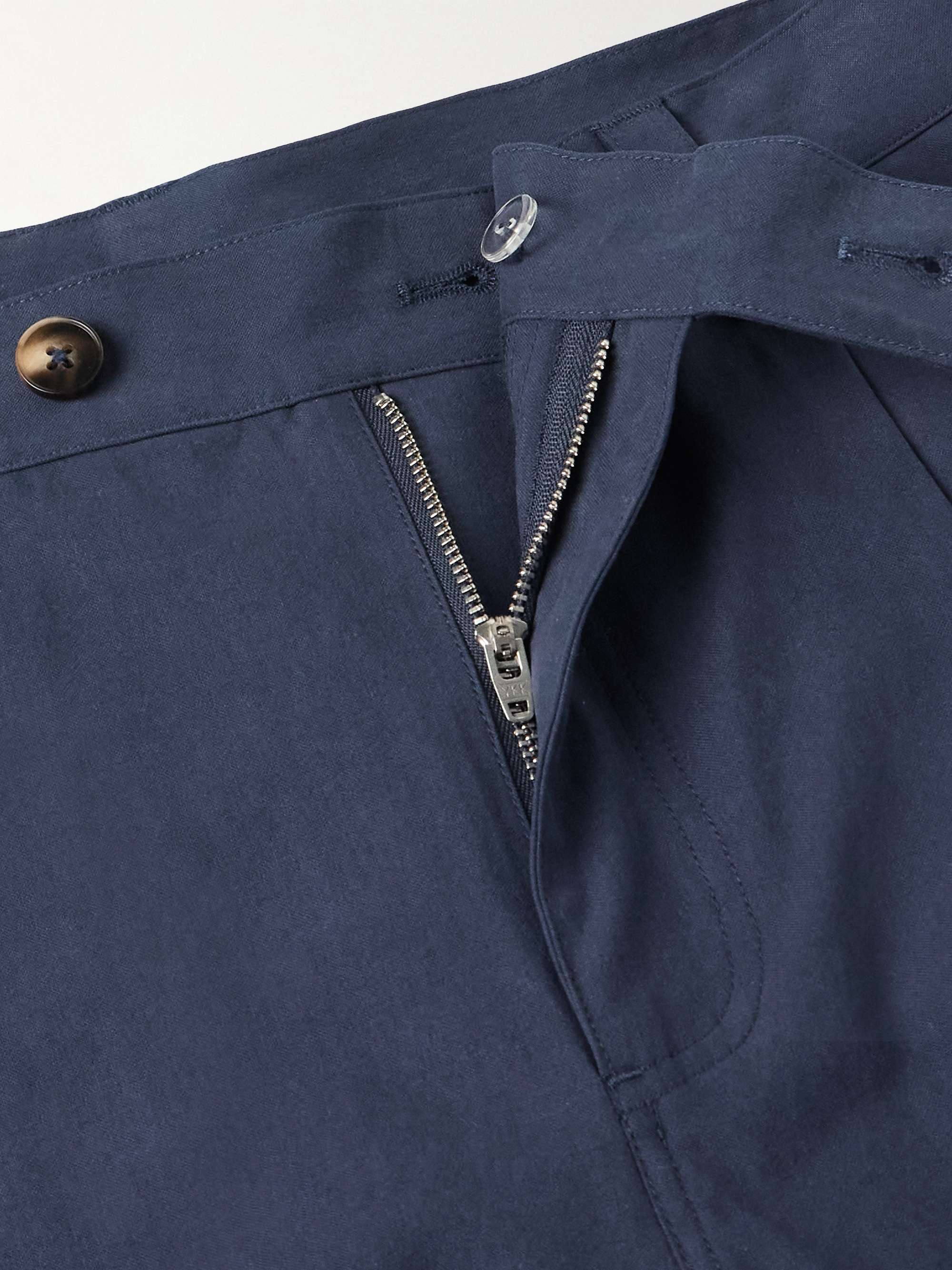 Straight-Leg Pleated Cotton-Sateen Trousers view