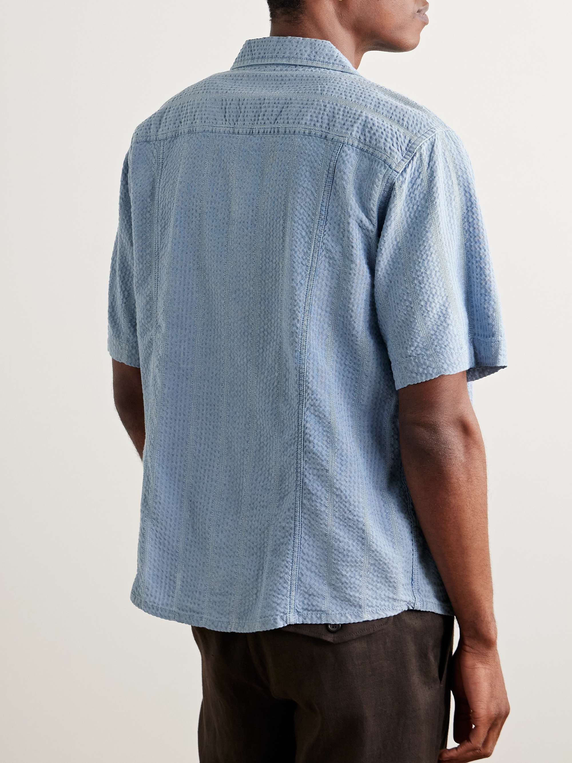 Convertible-Collar Striped Cotton-Seersucker Shirt view