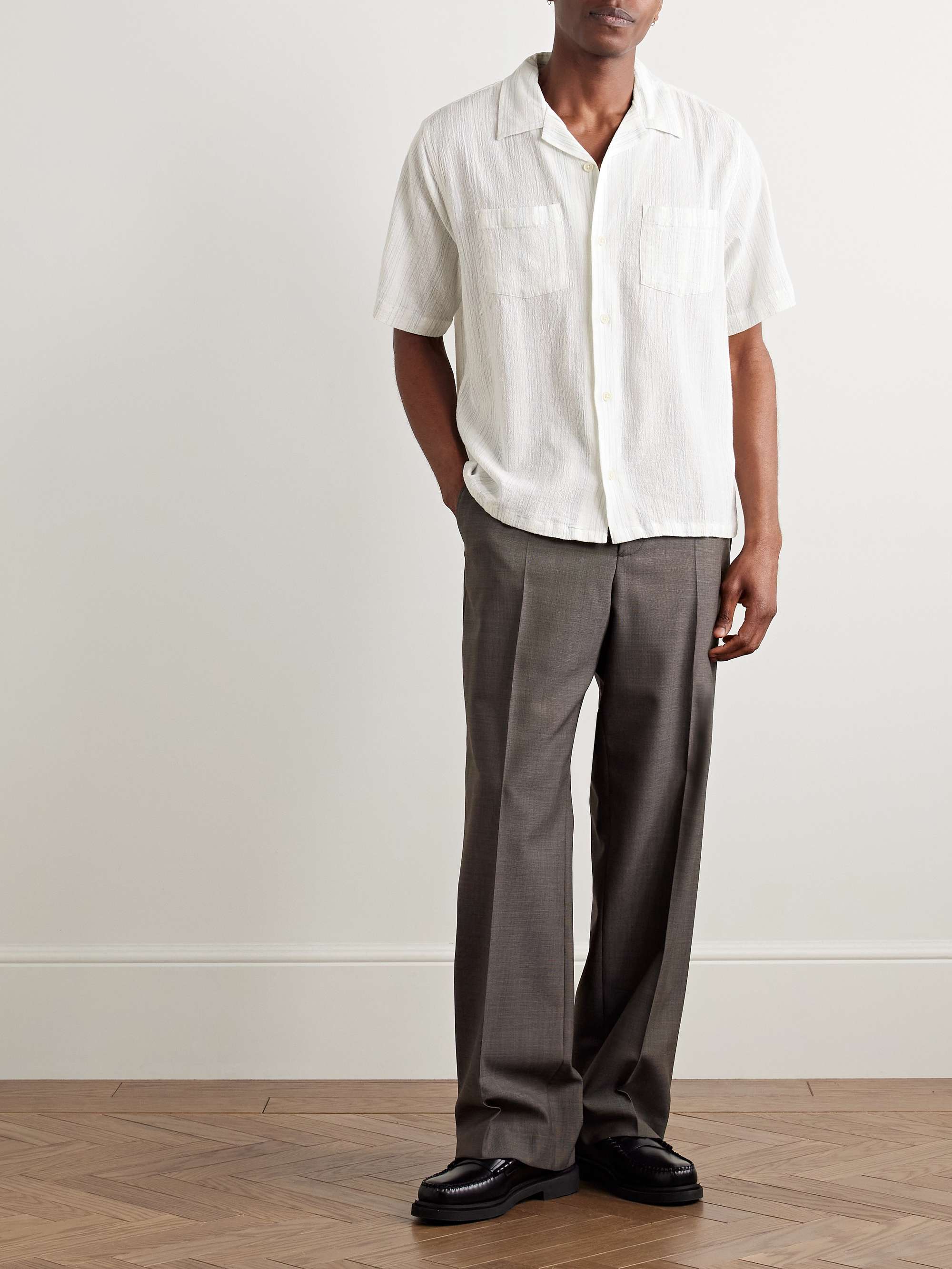 Skip Camp-Collar Striped Cotton-Gauze Shirt view