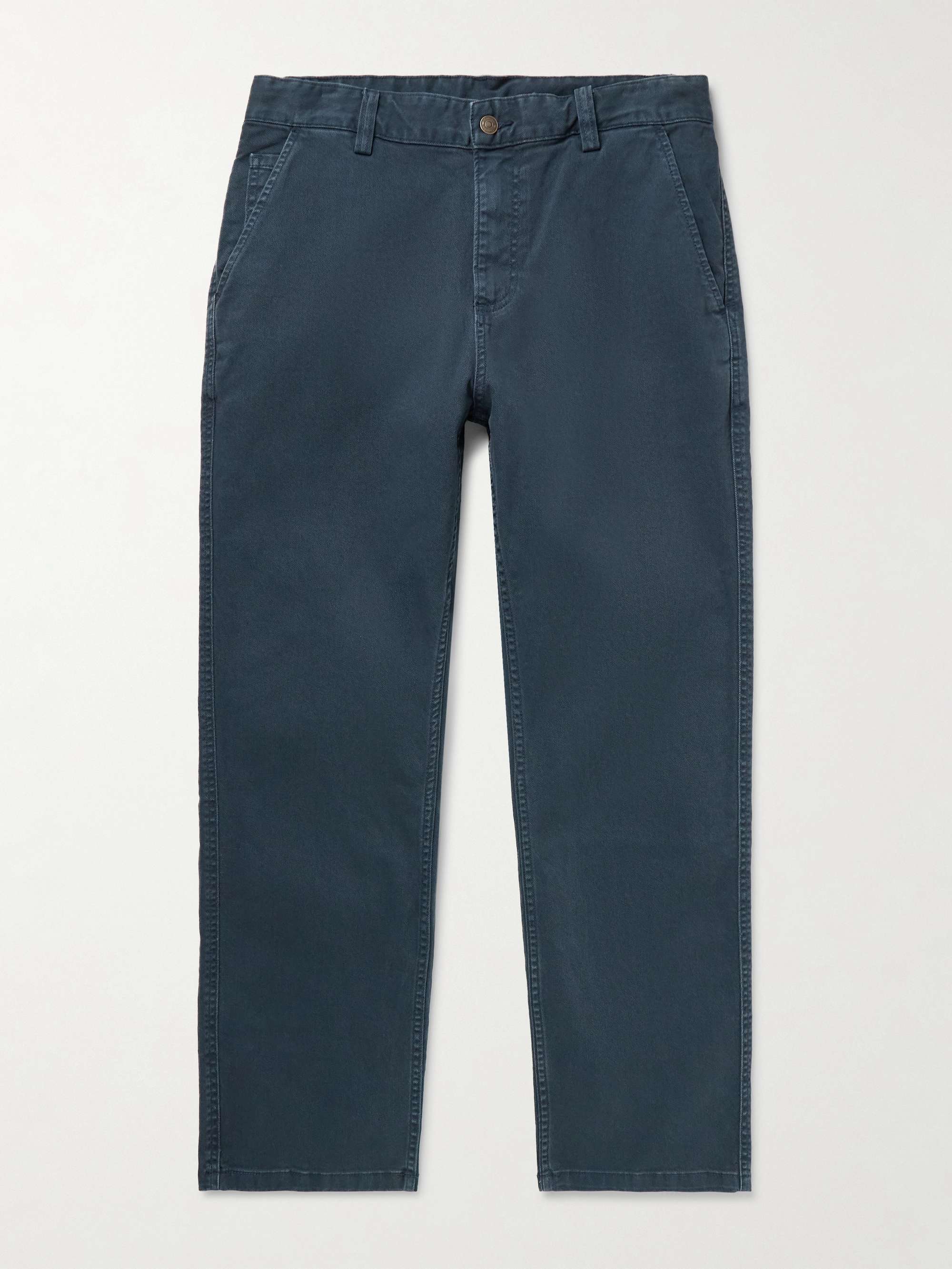 Straight-Leg Garment-Dyed Stretch-Cotton Twill Trousers view