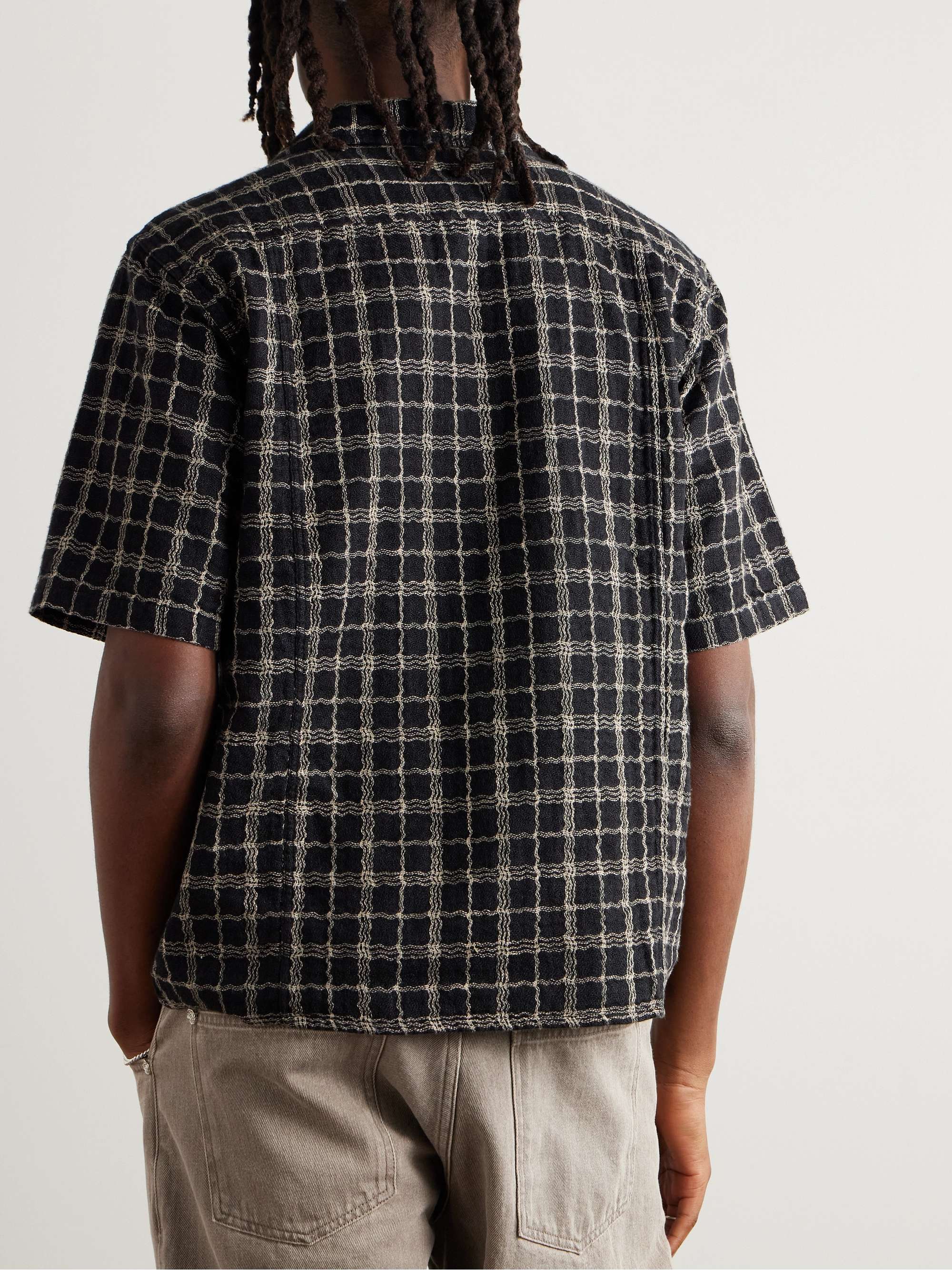 Camp-Collar Checked Cotton and Linen-Blend Gauze Shirt view