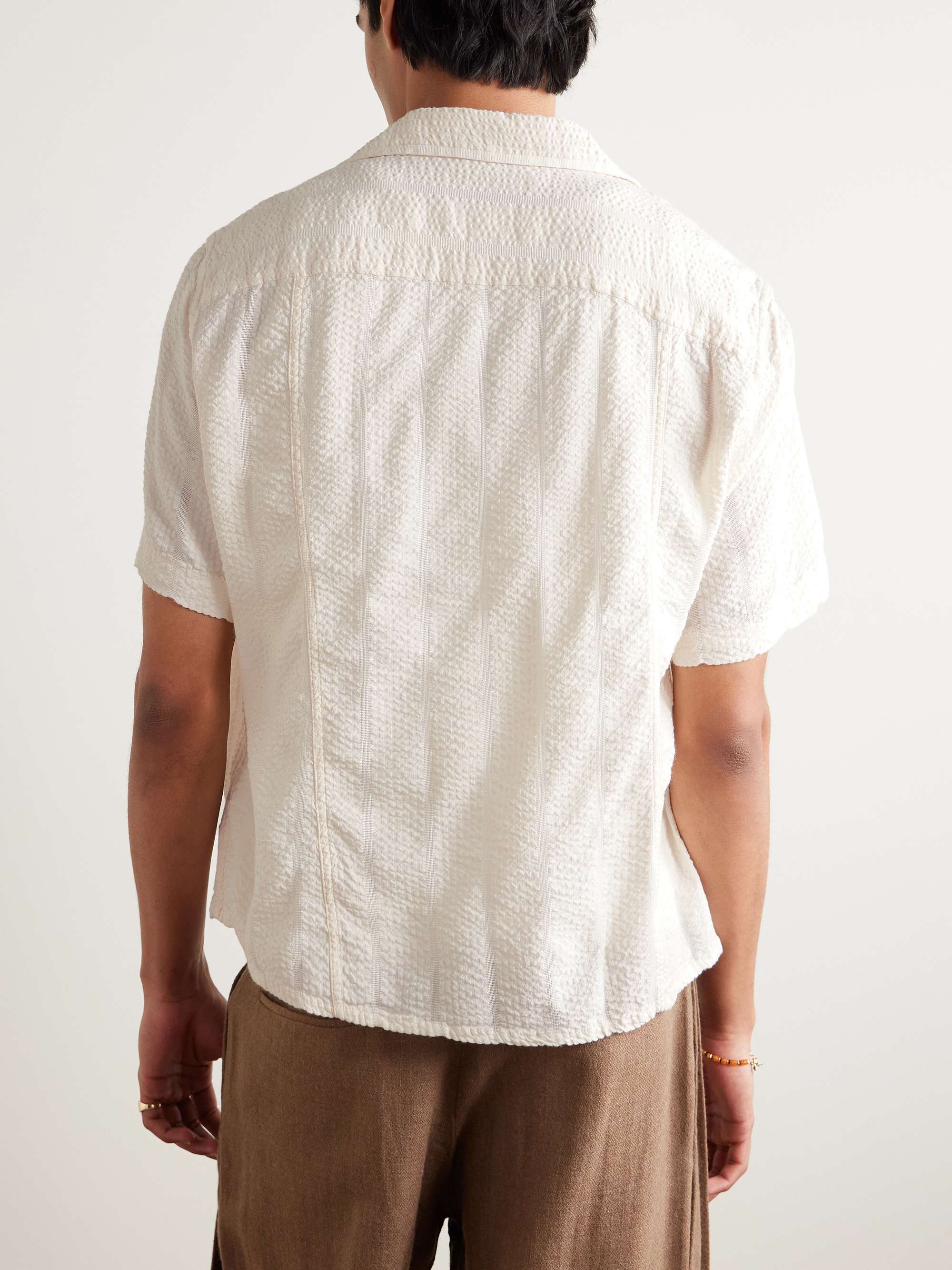 Convertible-Collar Striped Cotton-Blend Seersucker Shirt view
