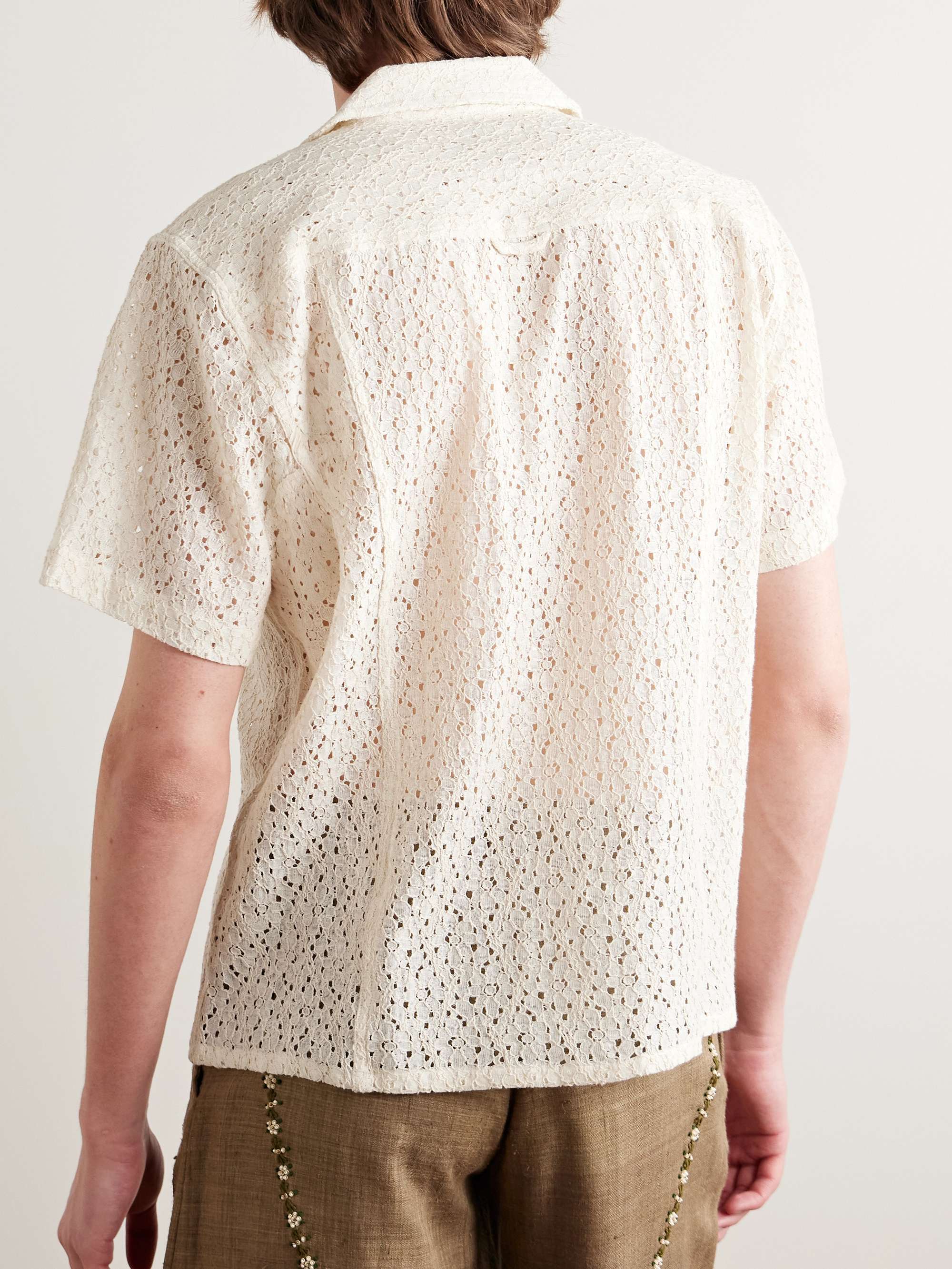Camp-Collar Cotton and Nylon-Blend Lace Shirt view