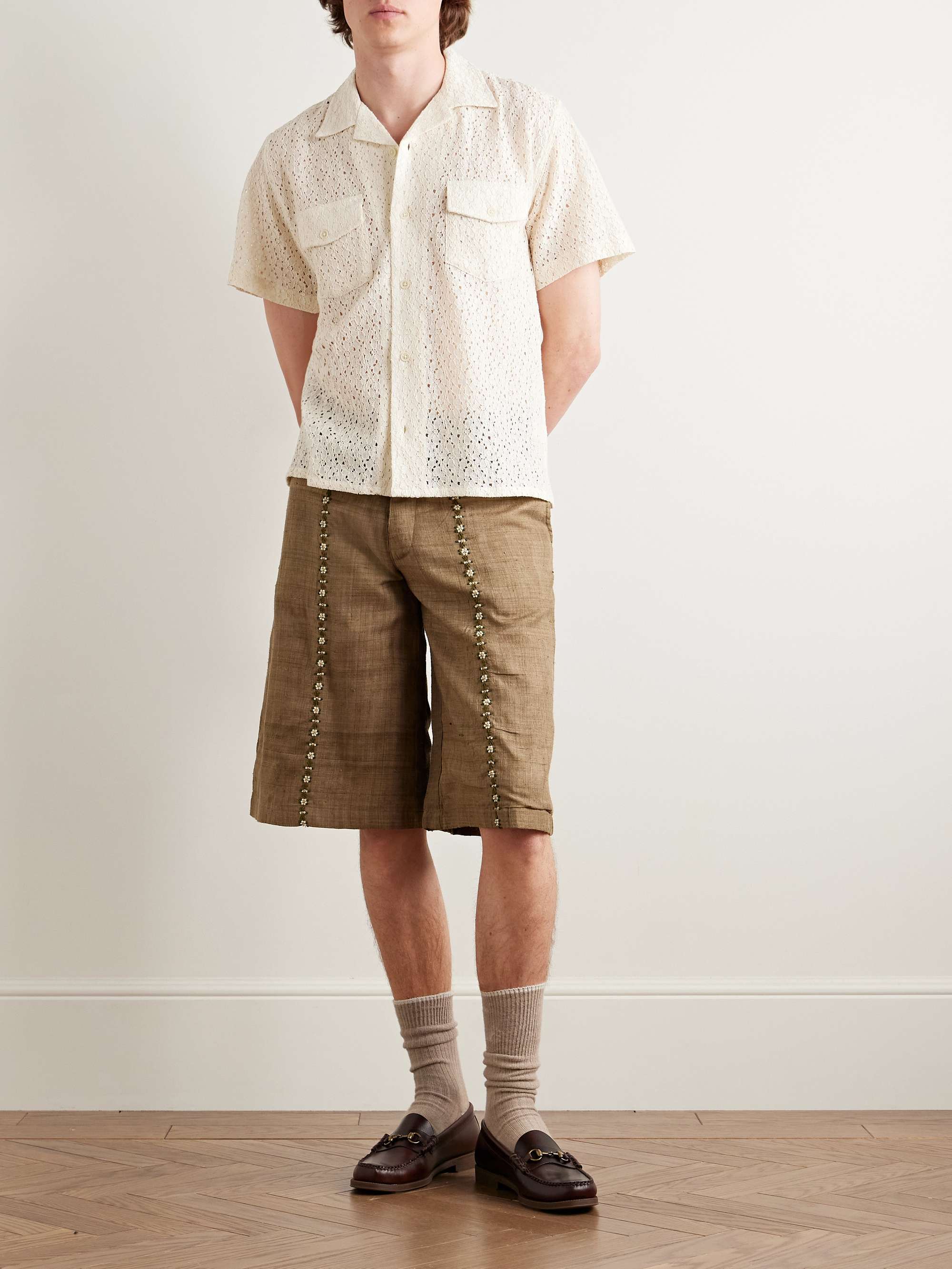 Camp-Collar Cotton and Nylon-Blend Lace Shirt view