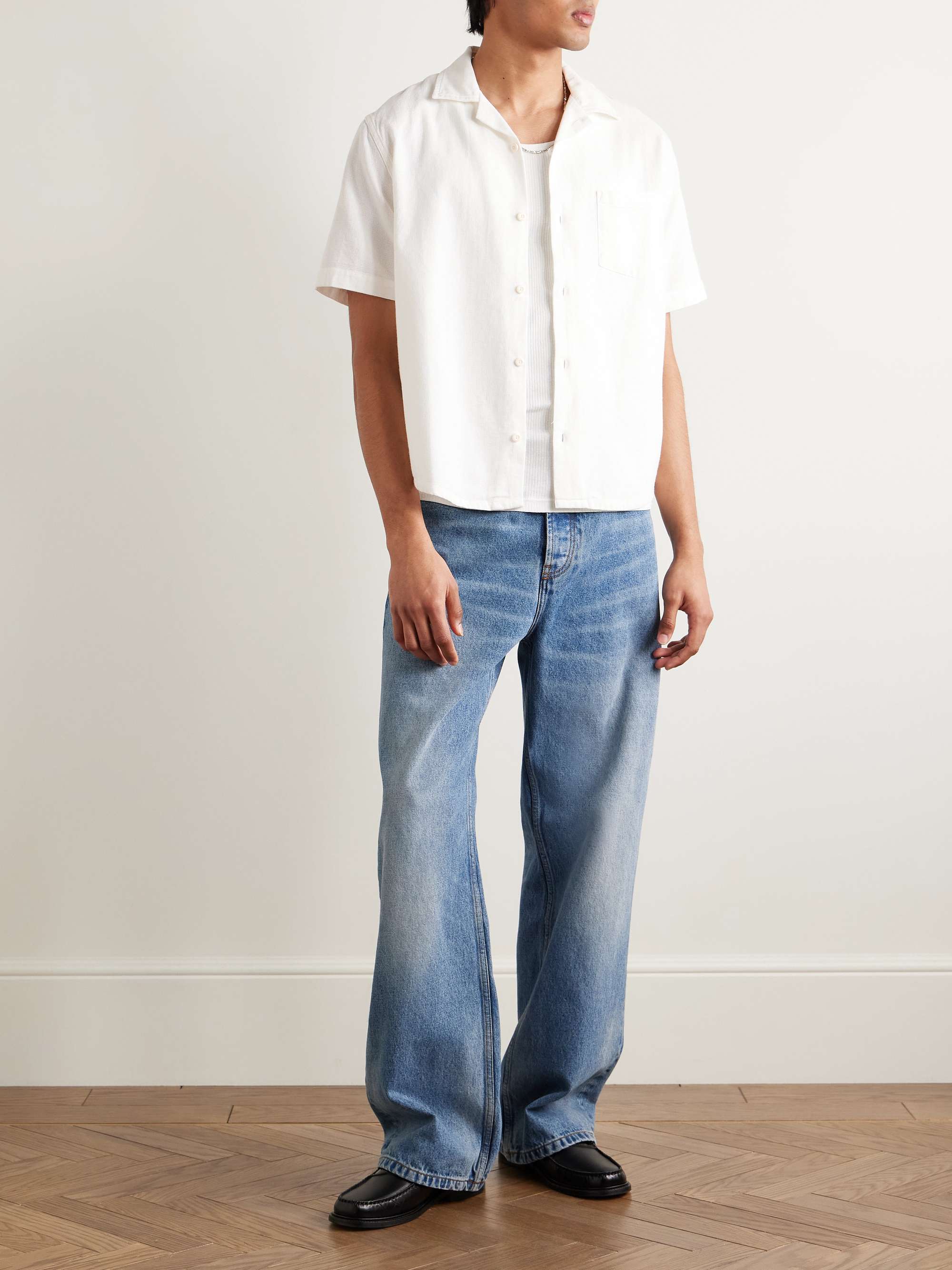 Camp-Collar Basketweave Cotton Shirt view