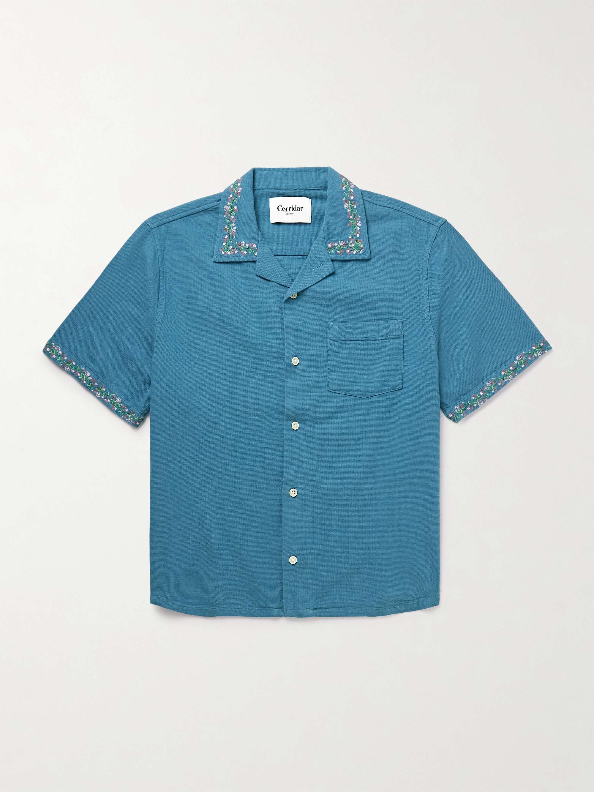 Convertible-Collar Embroidered Cotton-Hopsack Shirt view