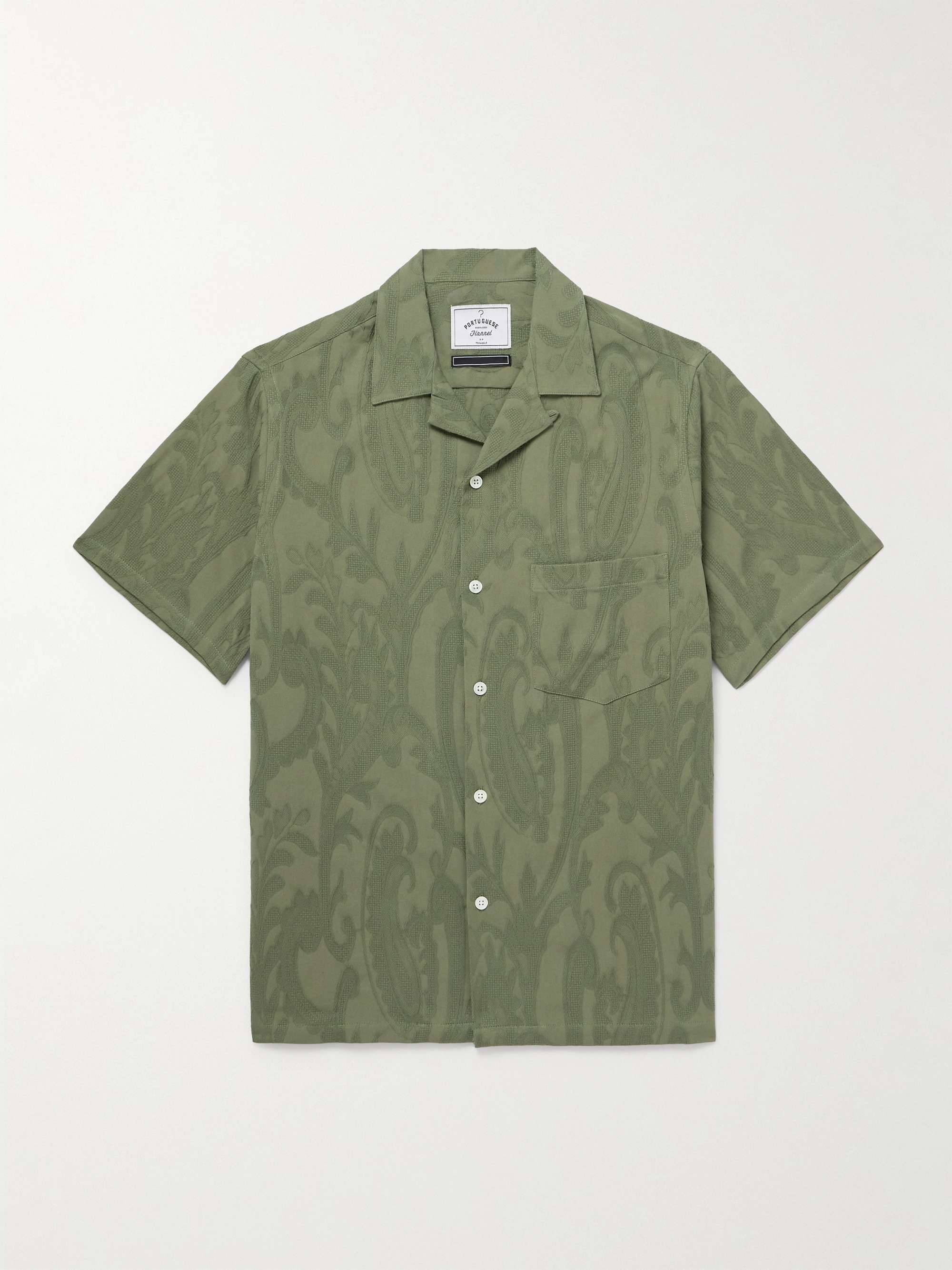 Convertible-Collar Paisley-Jacquard Cotton Shirt view