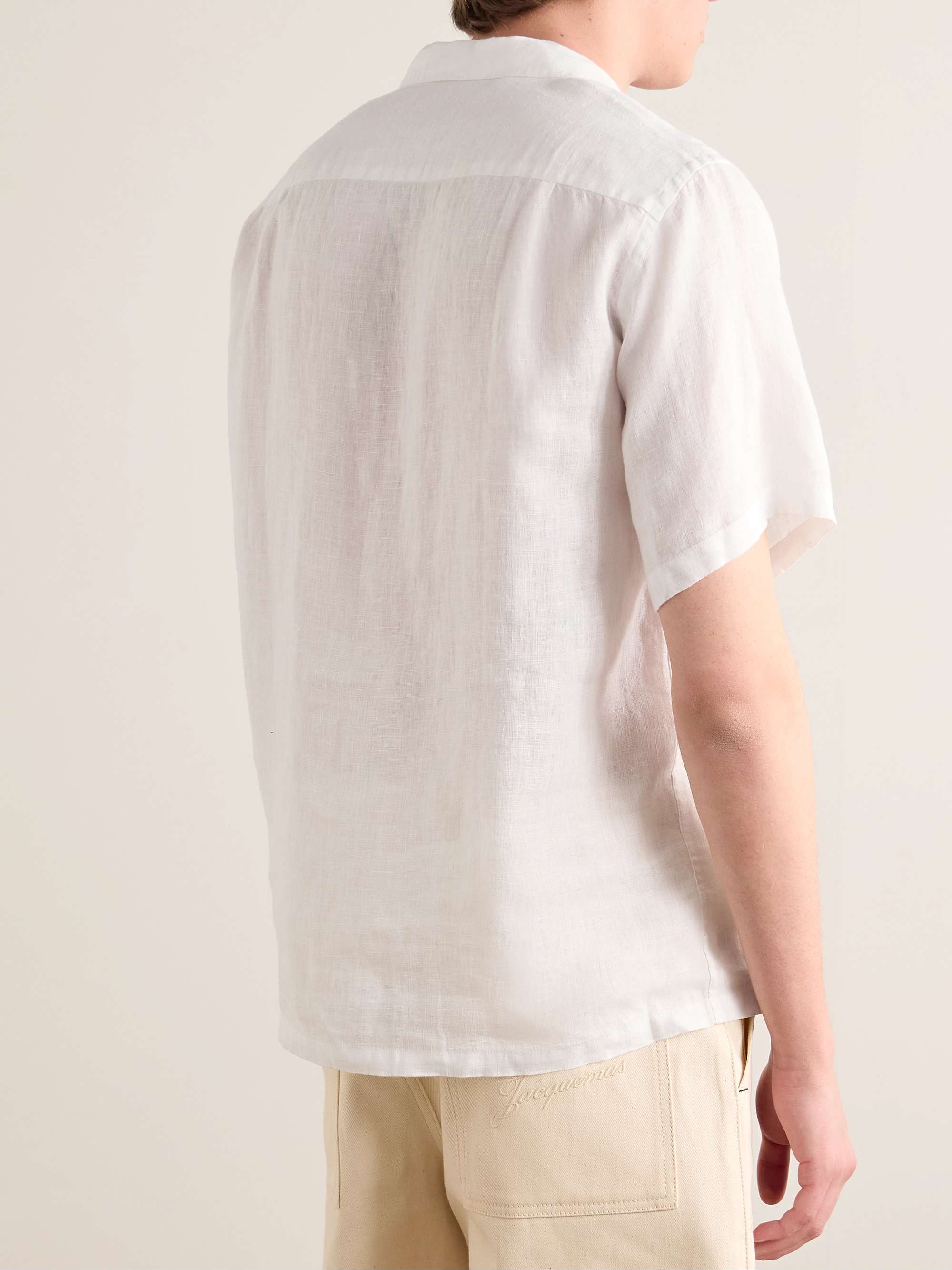 Convertible-Collar Embroidered Linen Shirt view