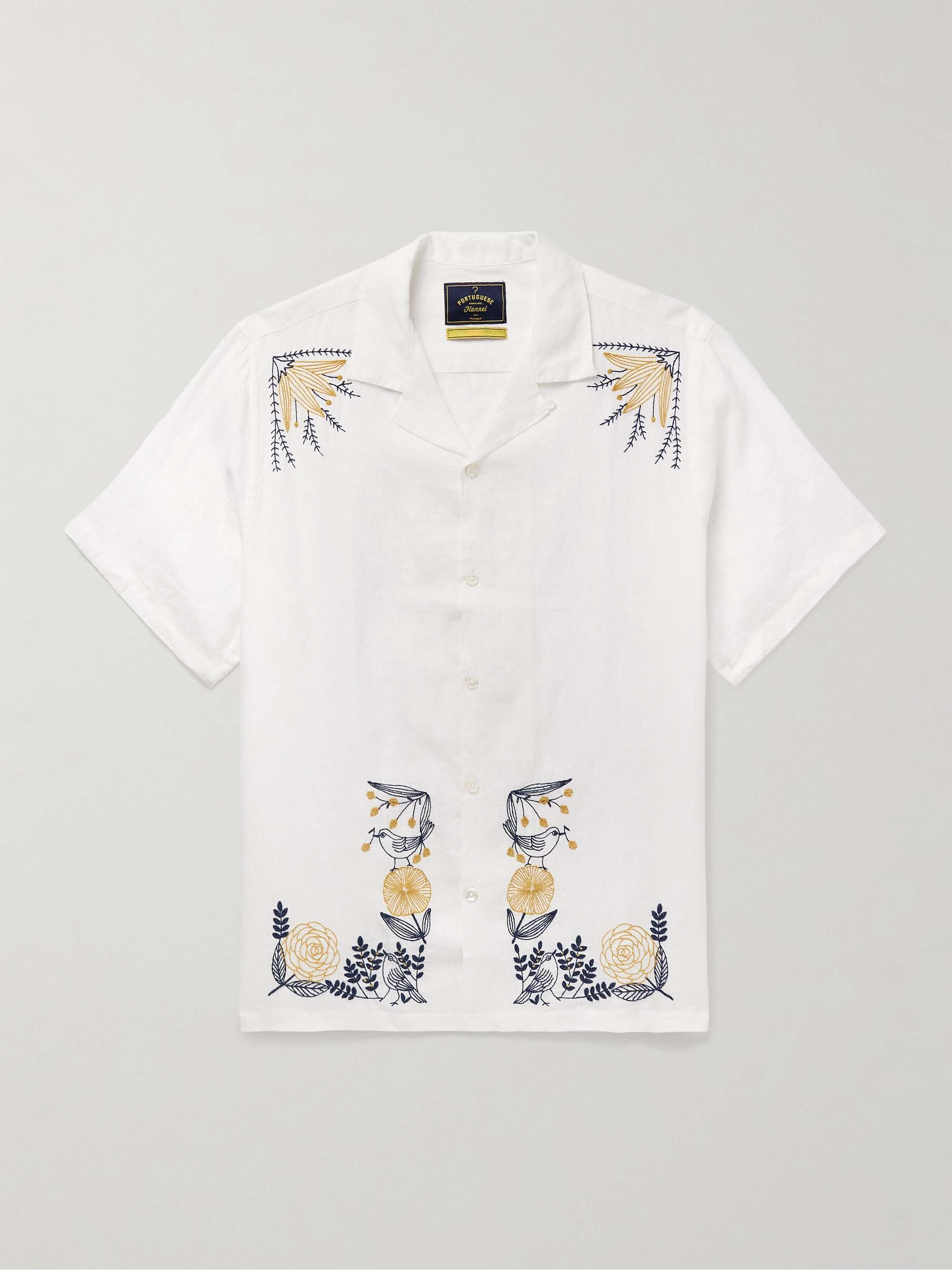 Convertible-Collar Embroidered Linen Shirt view