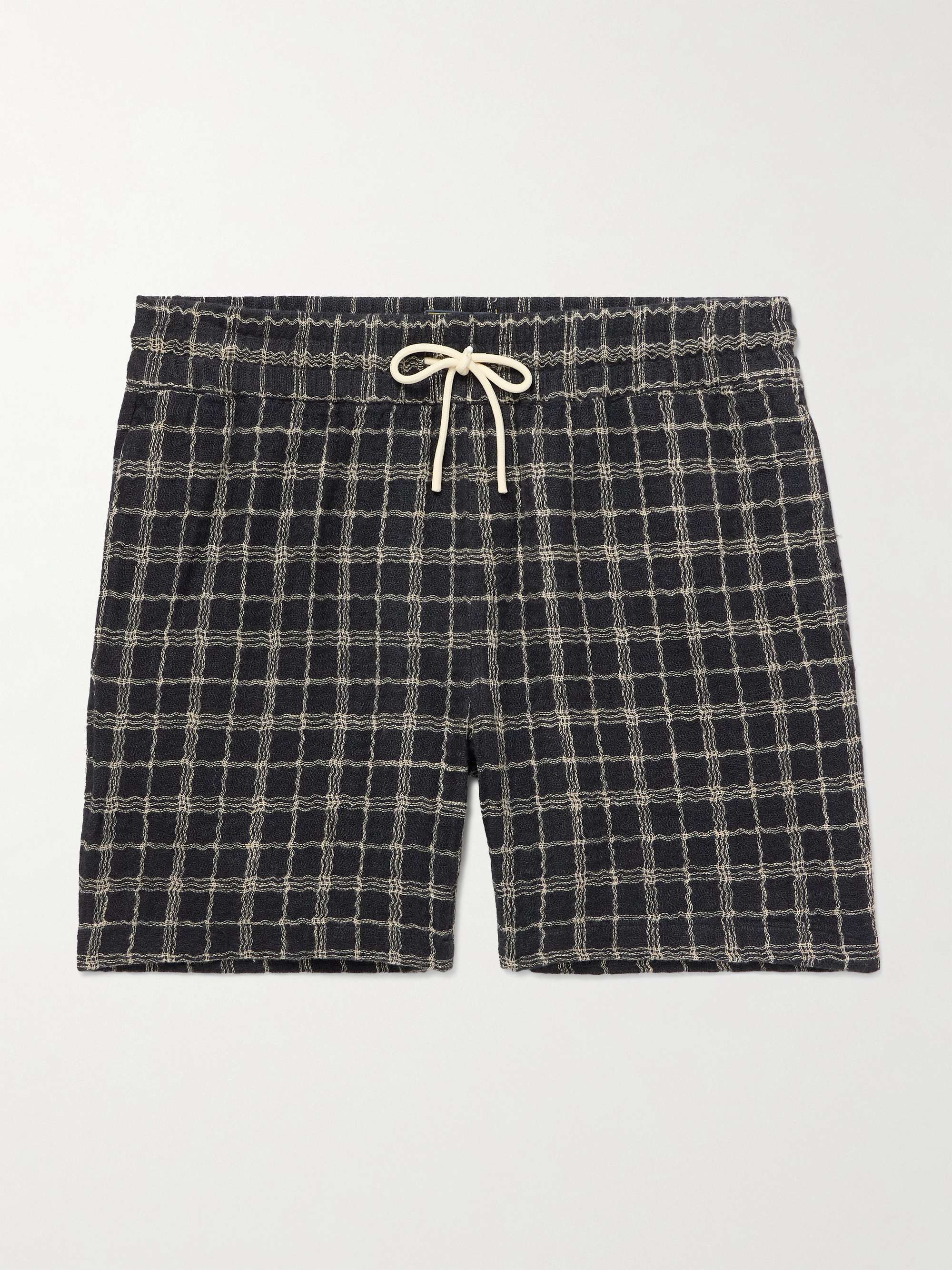 Dorne Straight-Leg Checked Cotton and Linen-Blend Jacquard Drawstring Shorts view