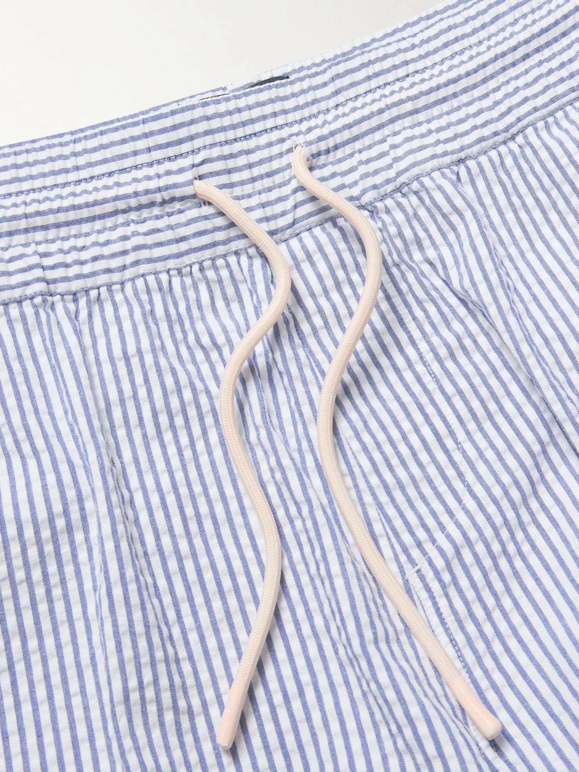 Straight-Leg Striped Cotton-Seersucker Drawstring Shorts view
