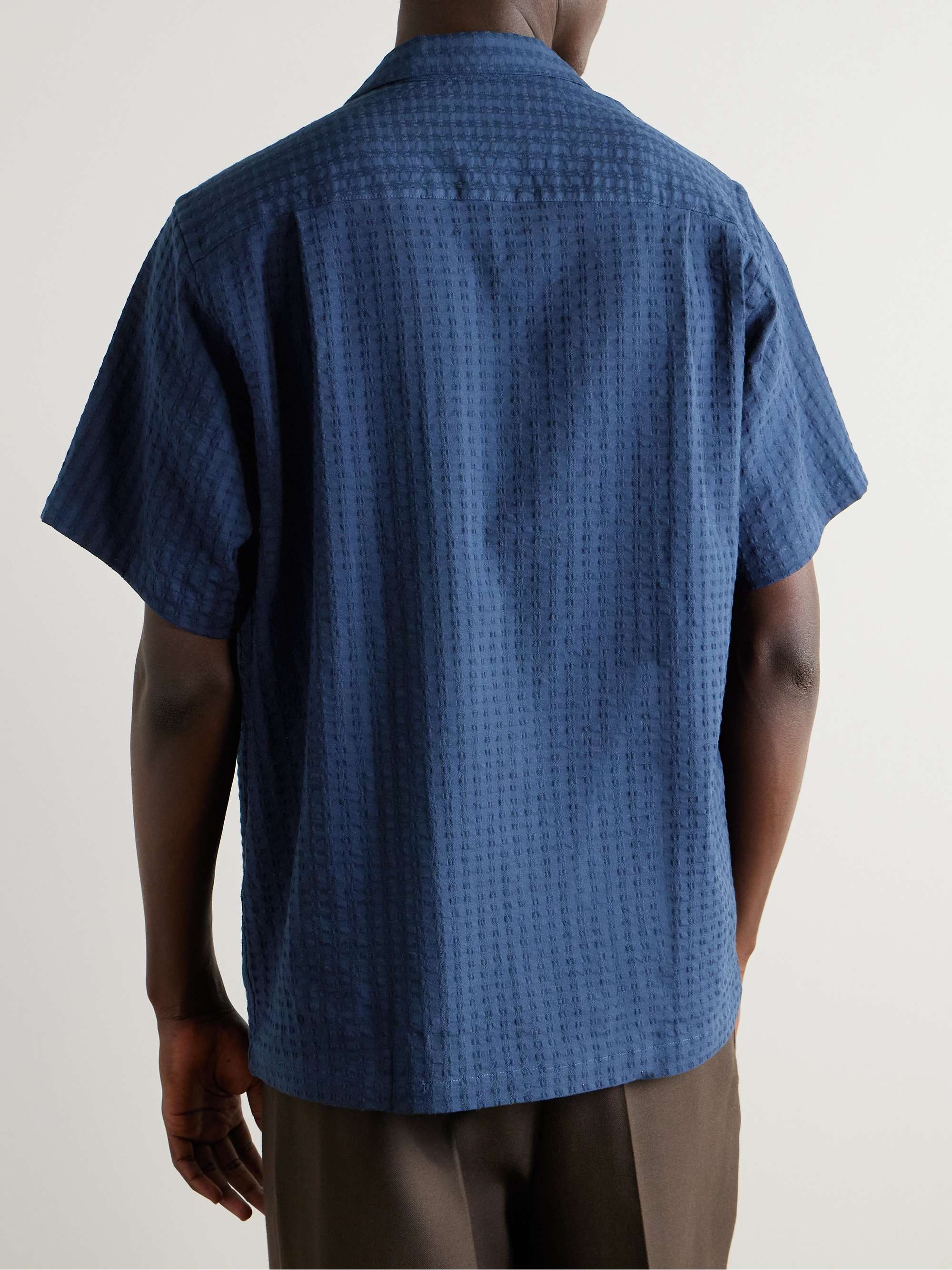 Flamé Convertible-Collar Cotton-Blend Seersucker Shirt view