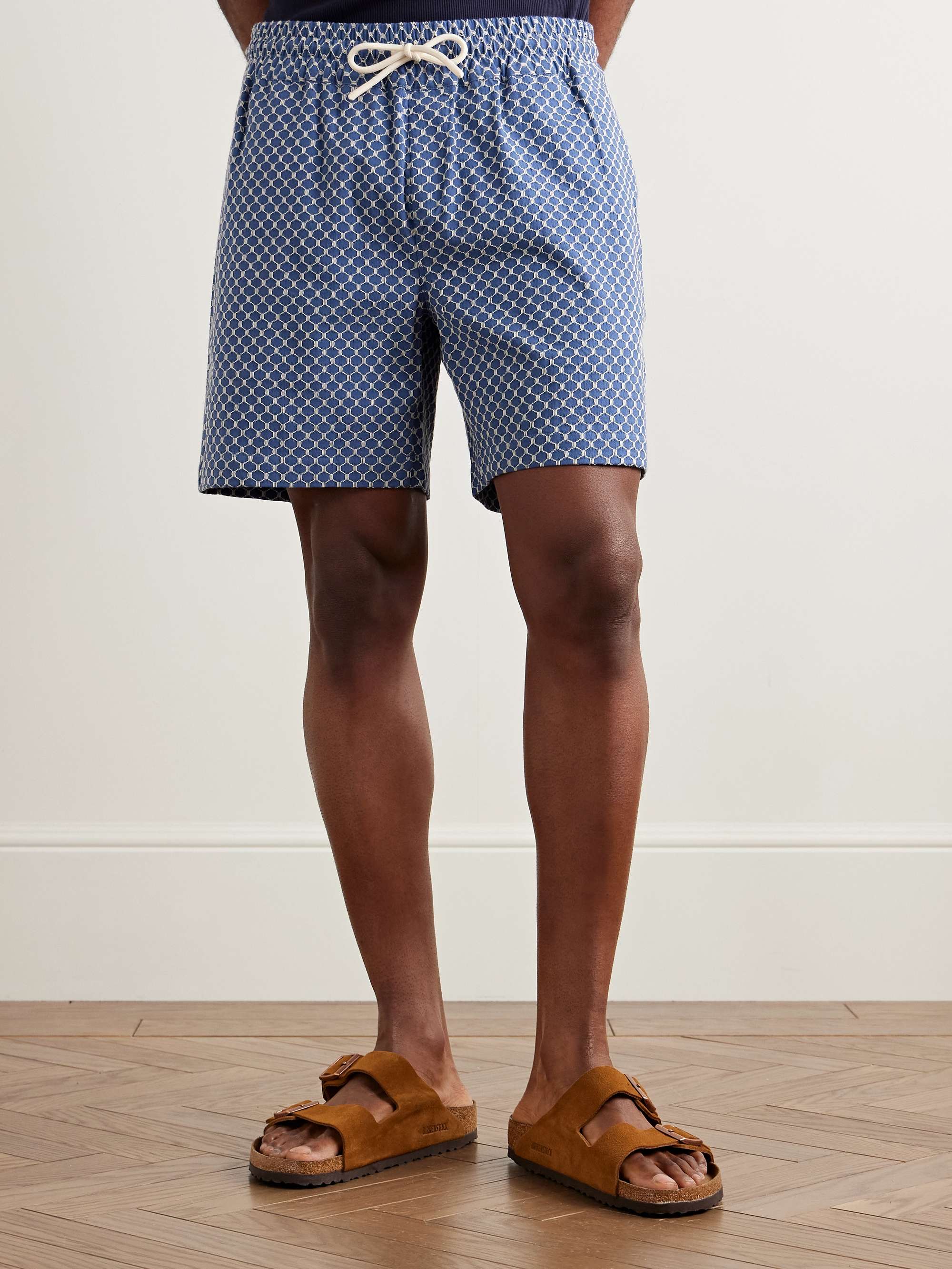 Straight-Leg Organic Cotton-Blend Jacquard Drawstring Shorts view