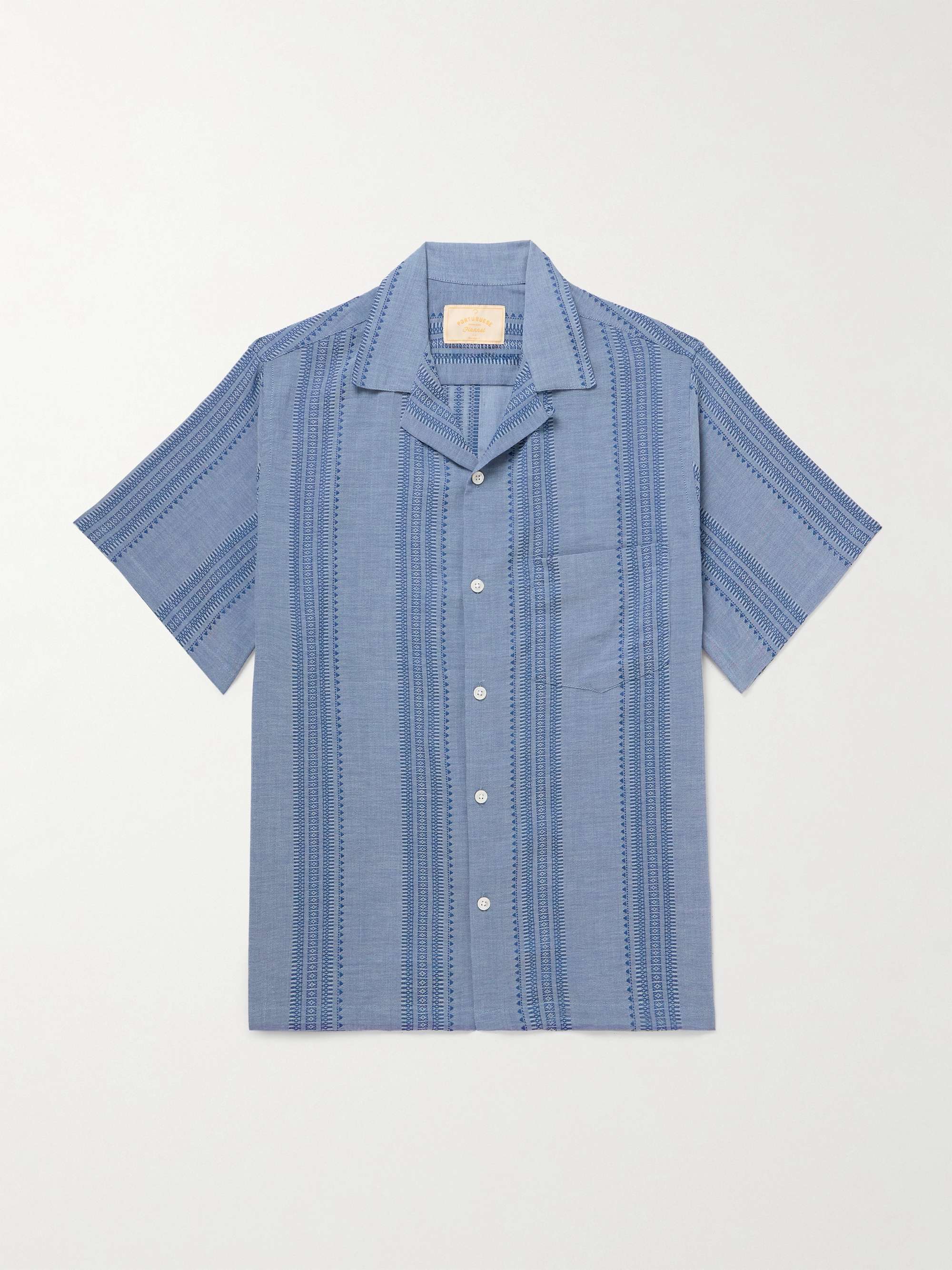 Pacific Convertible-Collar Striped Cotton-Jacquard Shirt view