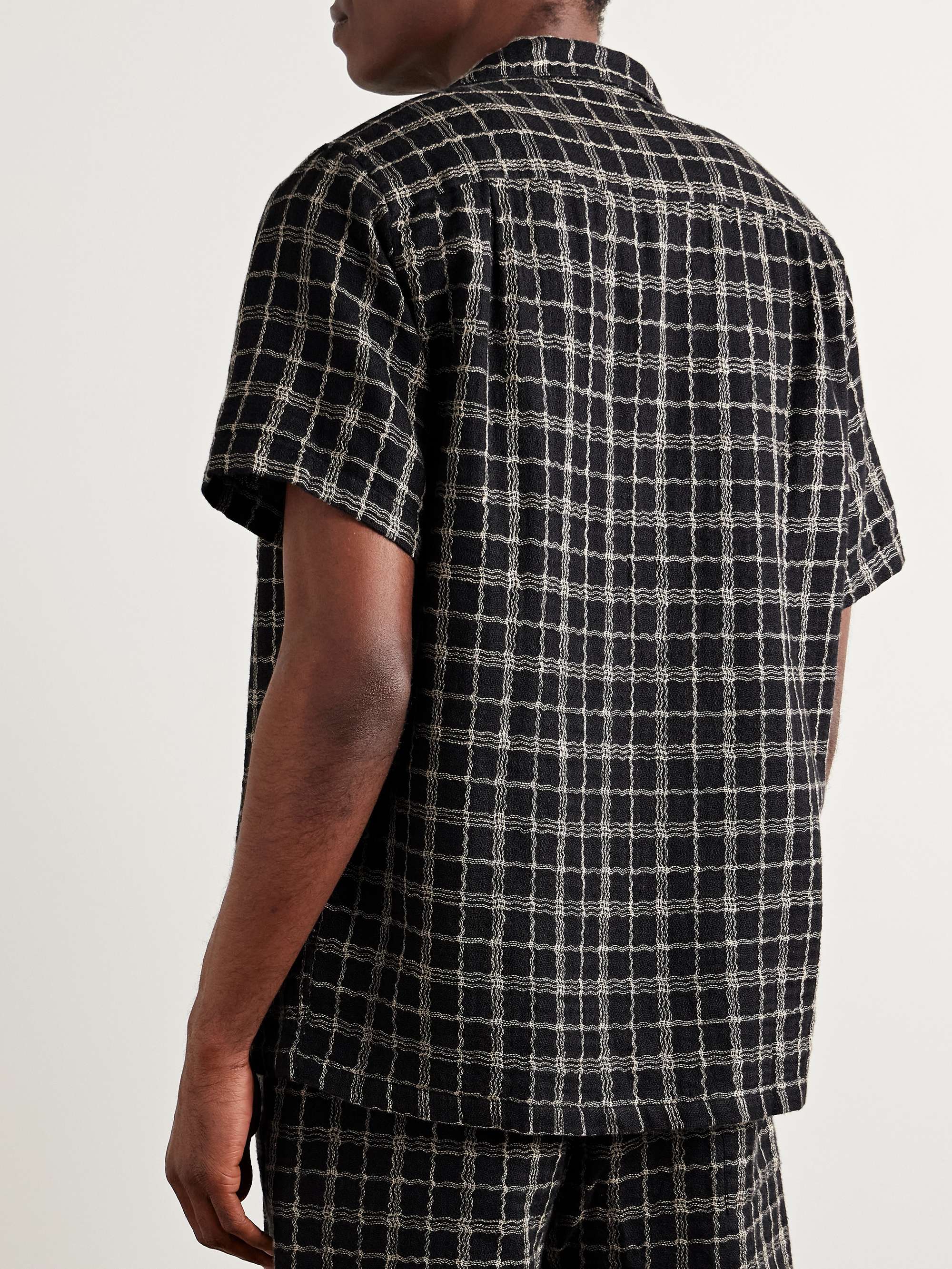 Dorne Convertible-Collar Checked Cotton and Linen-Blend Gauze Shirt view