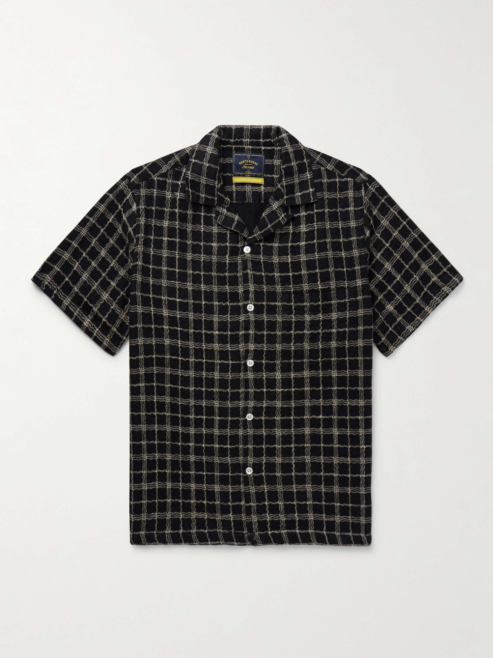 Dorne Convertible-Collar Checked Cotton and Linen-Blend Gauze Shirt view