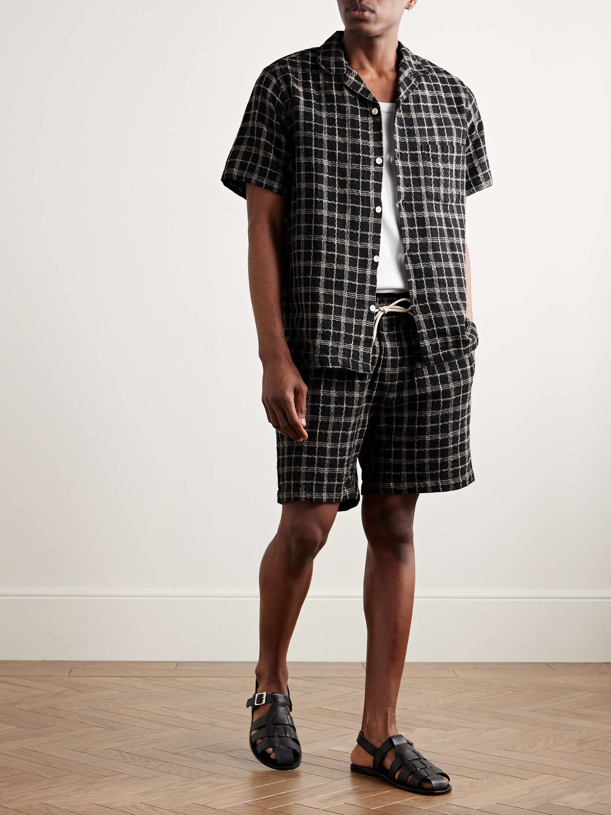 Dorne Convertible-Collar Checked Cotton and Linen-Blend Gauze Shirt view