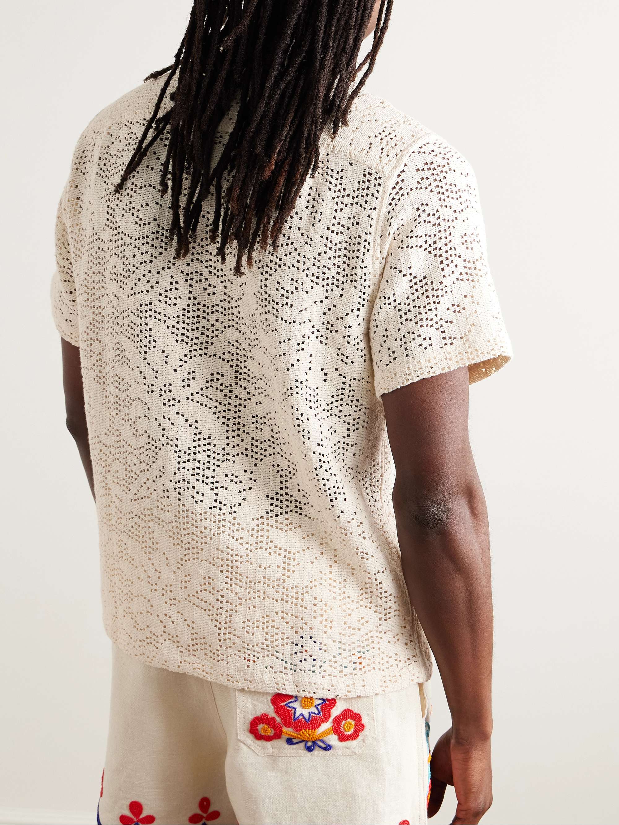 Camp-Collar Crocheted Cotton-Blend Shirt view