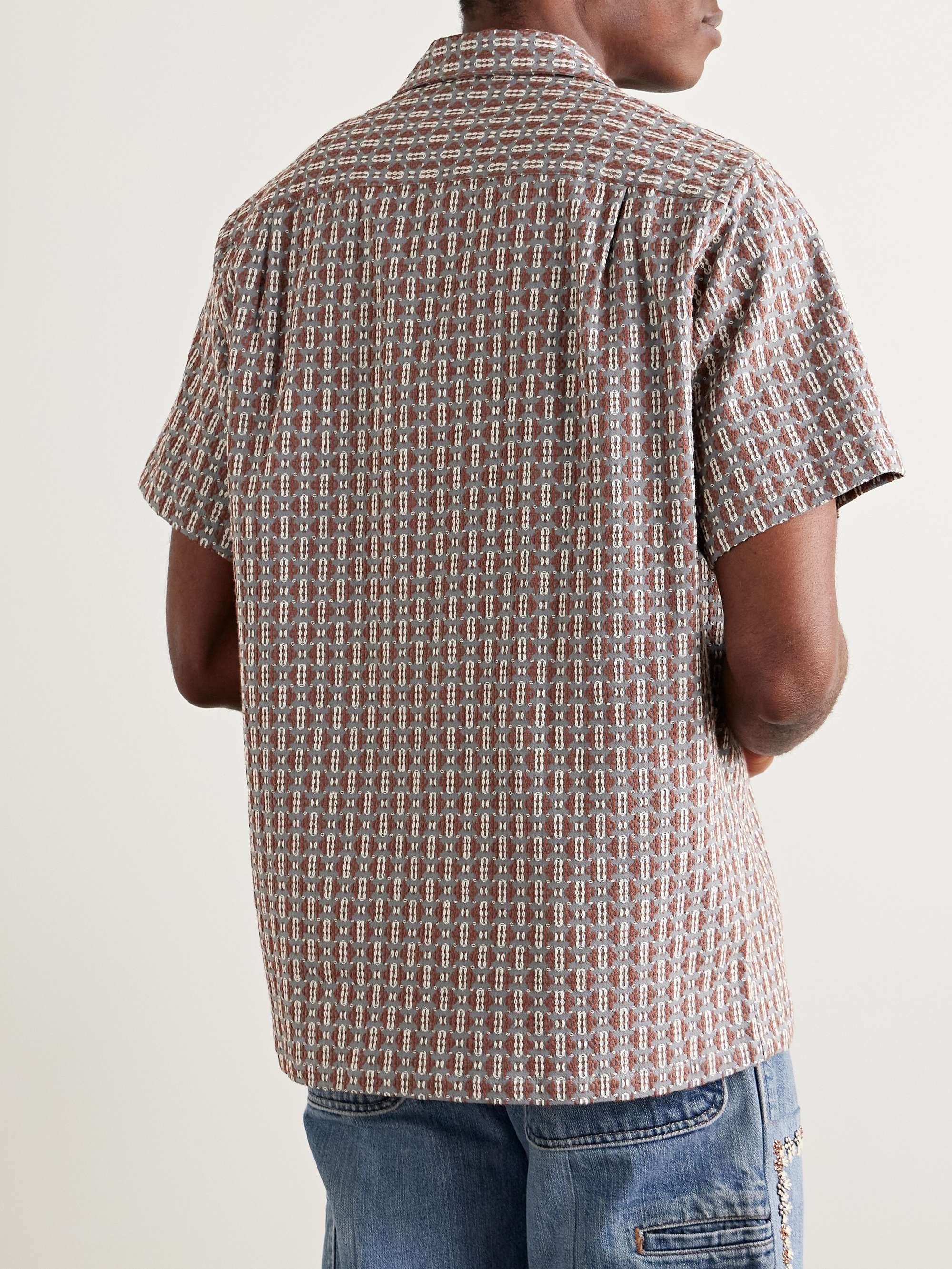 Convertible-Collar Cotton-Blend Jacquard Shirt view