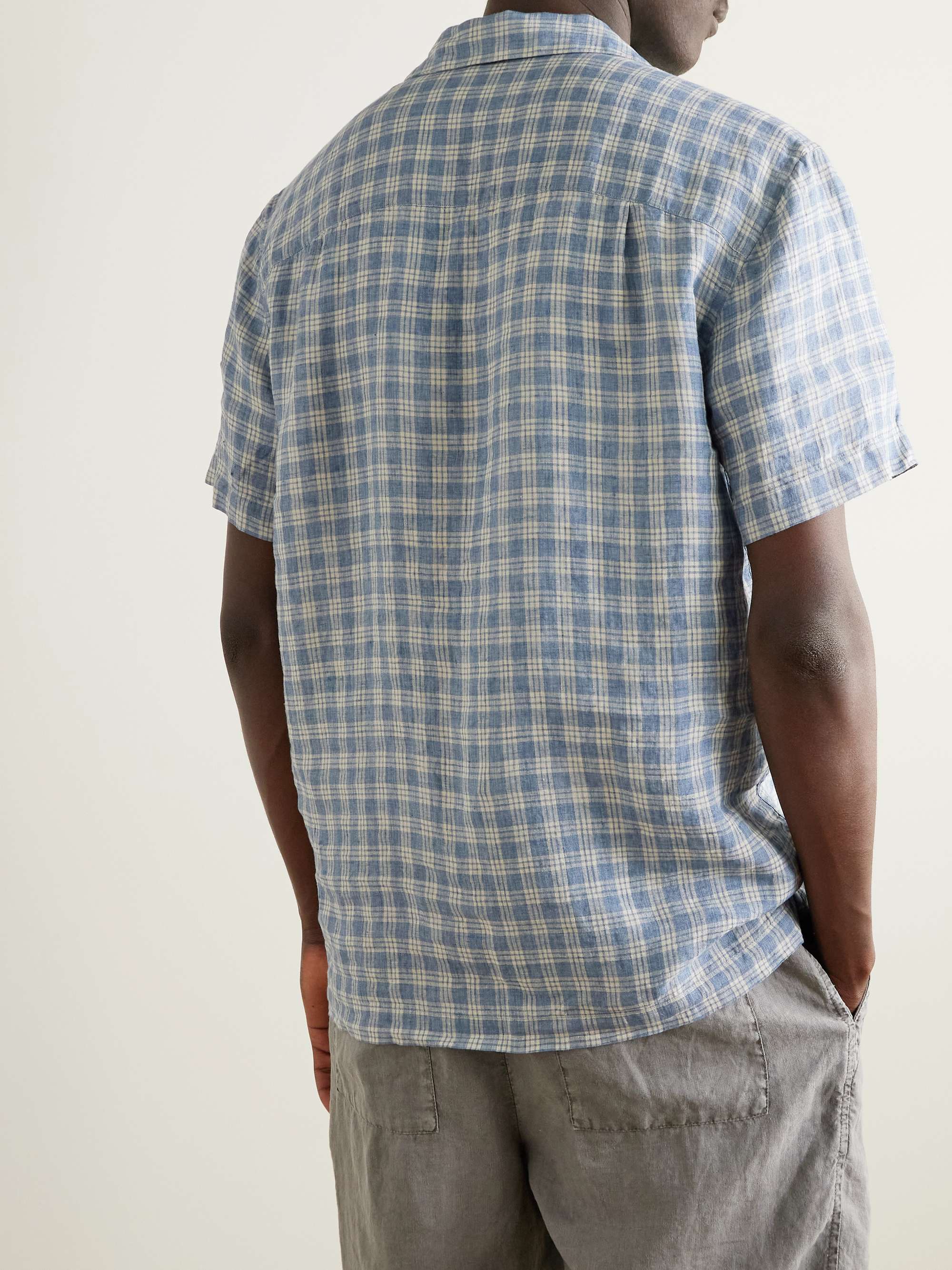 Camp-Collar Checked Crinkled-Linen Shirt view