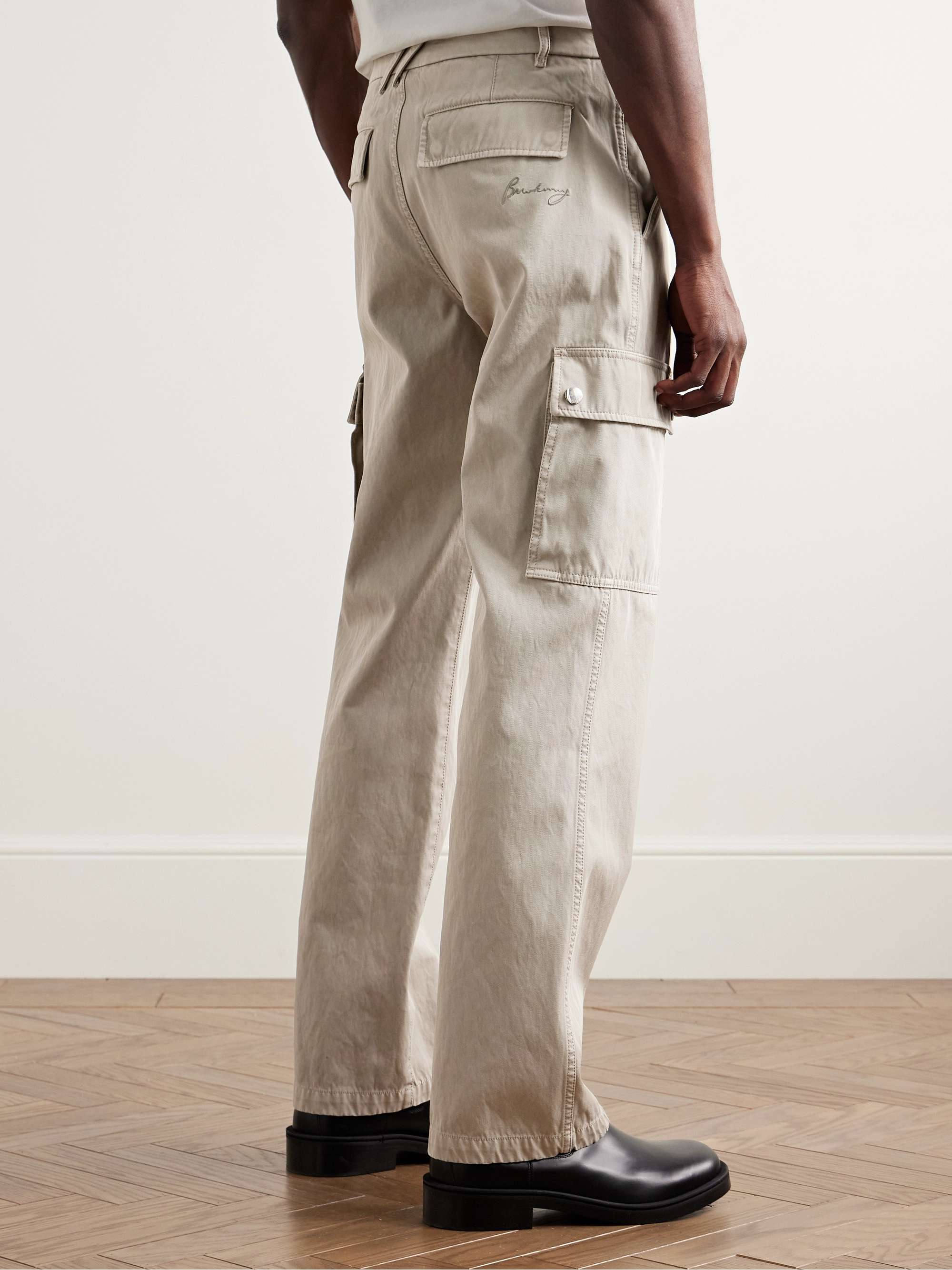 Straight-Leg Garment-Dyed Cotton-Twill Cargo Trousers view