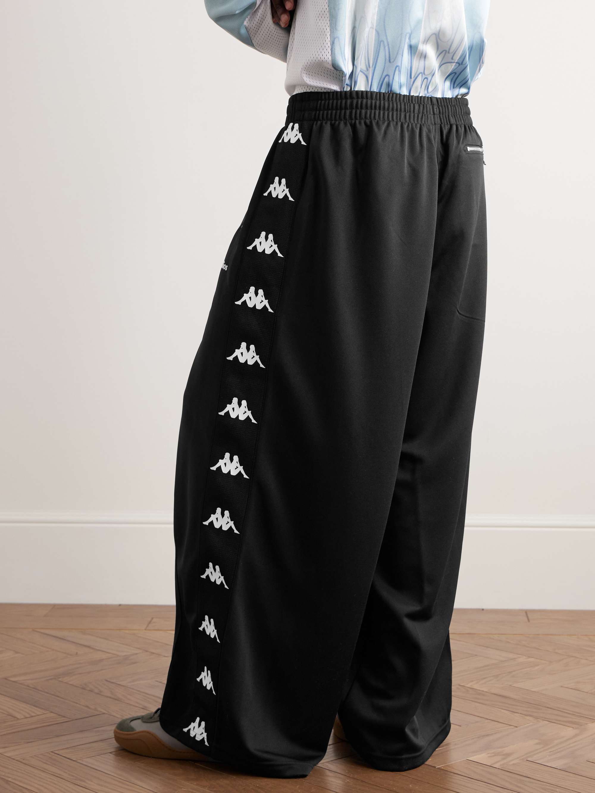 + Kappa Wide-Leg Webbing-Trimmed Logo-Embroidered Tech-Jersey Track Pants view