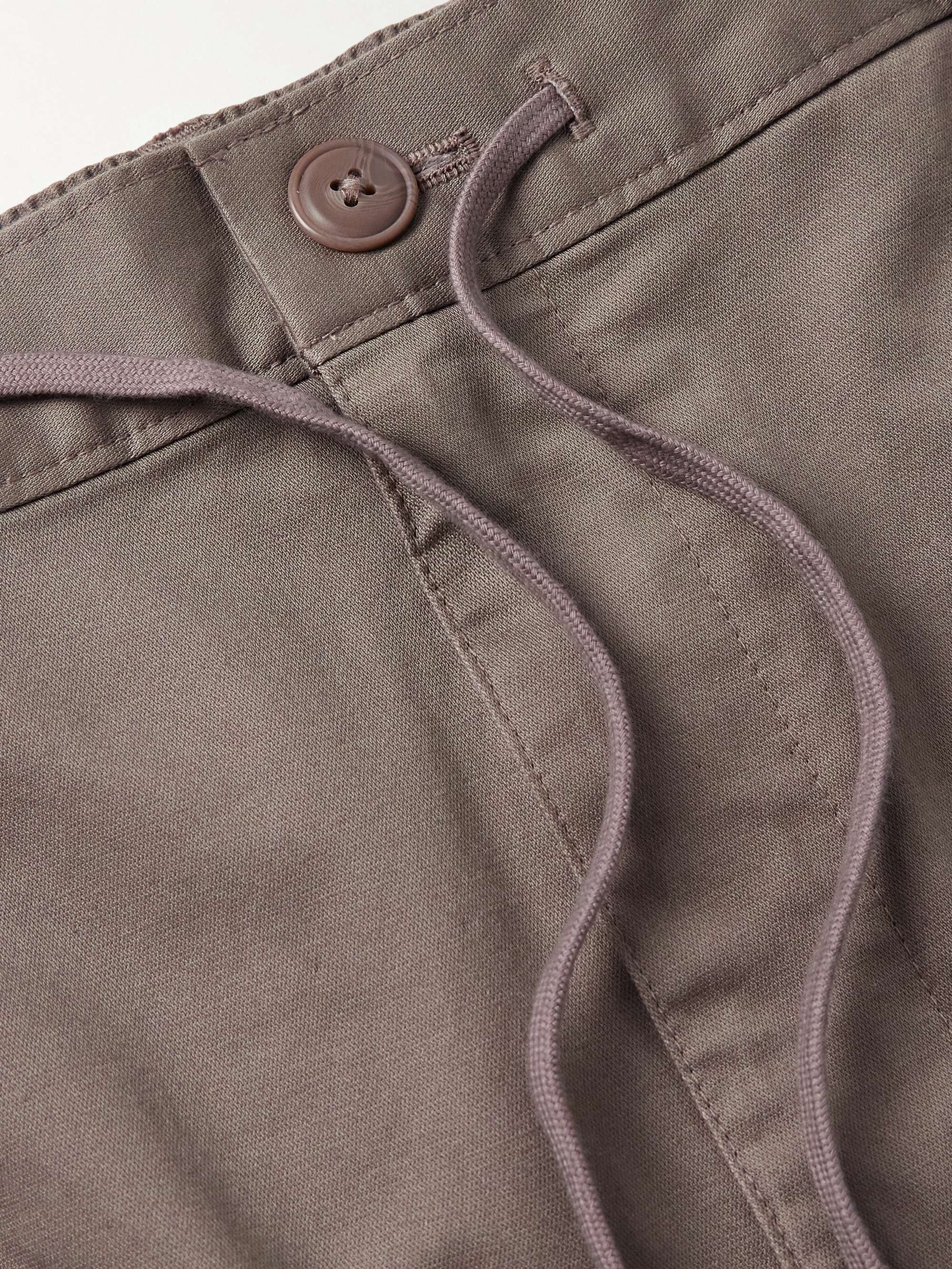 Slim-Fit Straight-Leg Pleated Garment-Dyed Stretch-Cotton Drawstring Shorts view