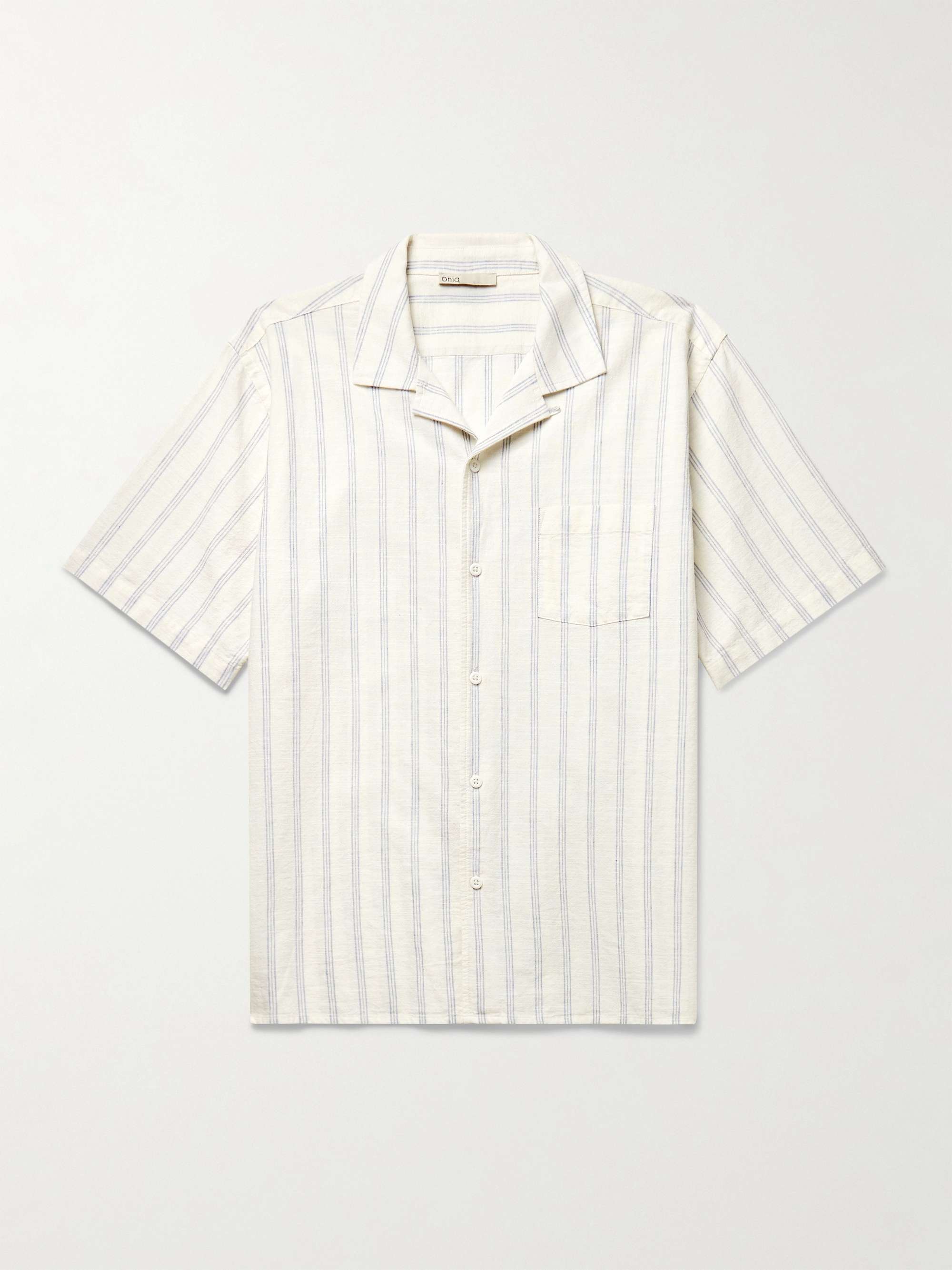 Vacation Convertible-Collar Striped Cotton and Linen-Blend Shirt view