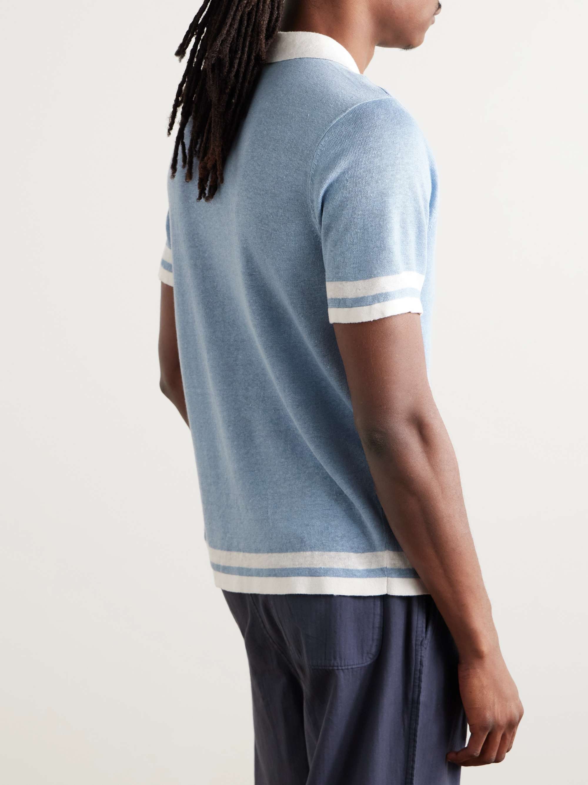 Camp-Collar Two-Tone Linen Shirt view