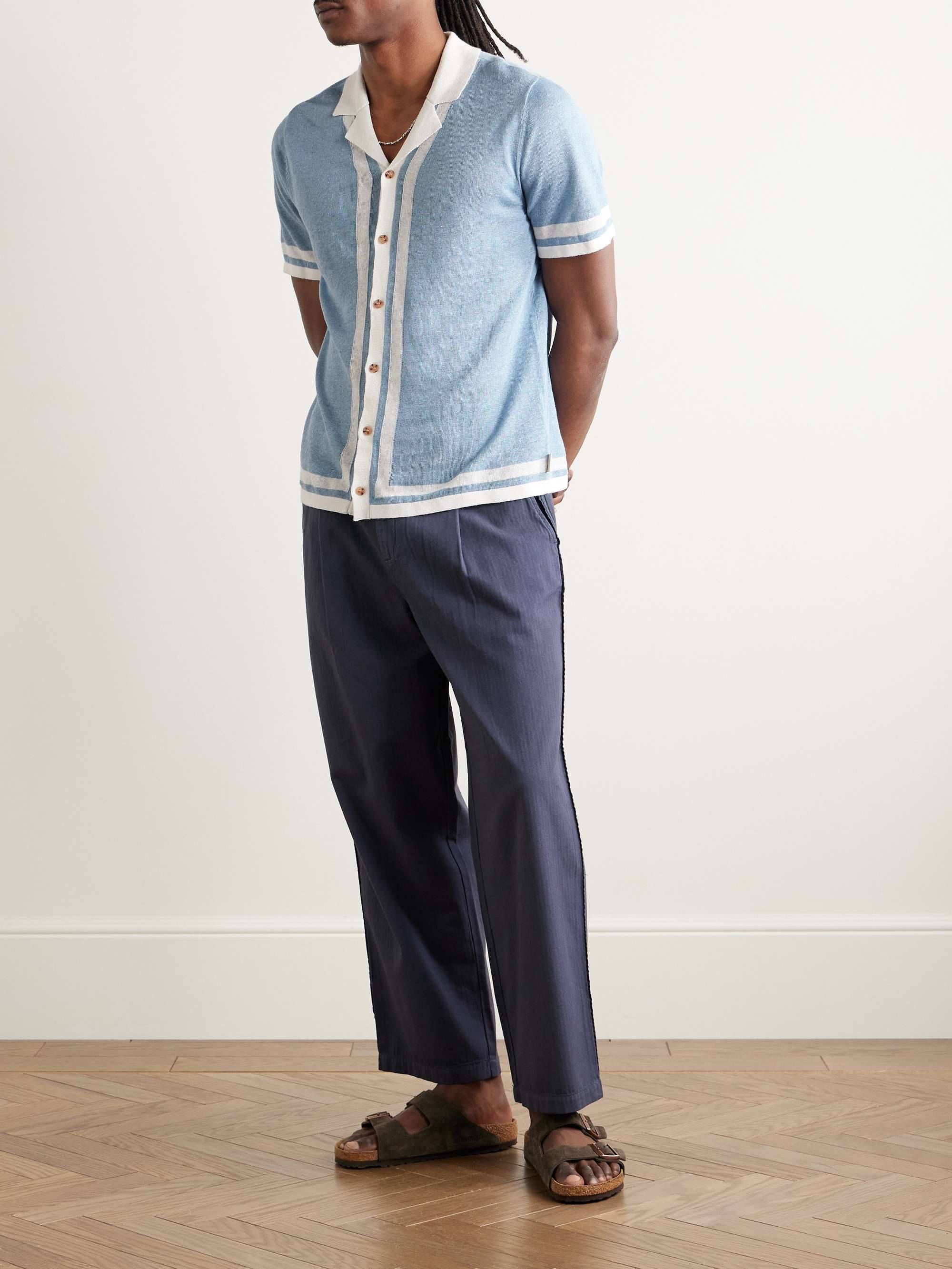 Camp-Collar Two-Tone Linen Shirt view
