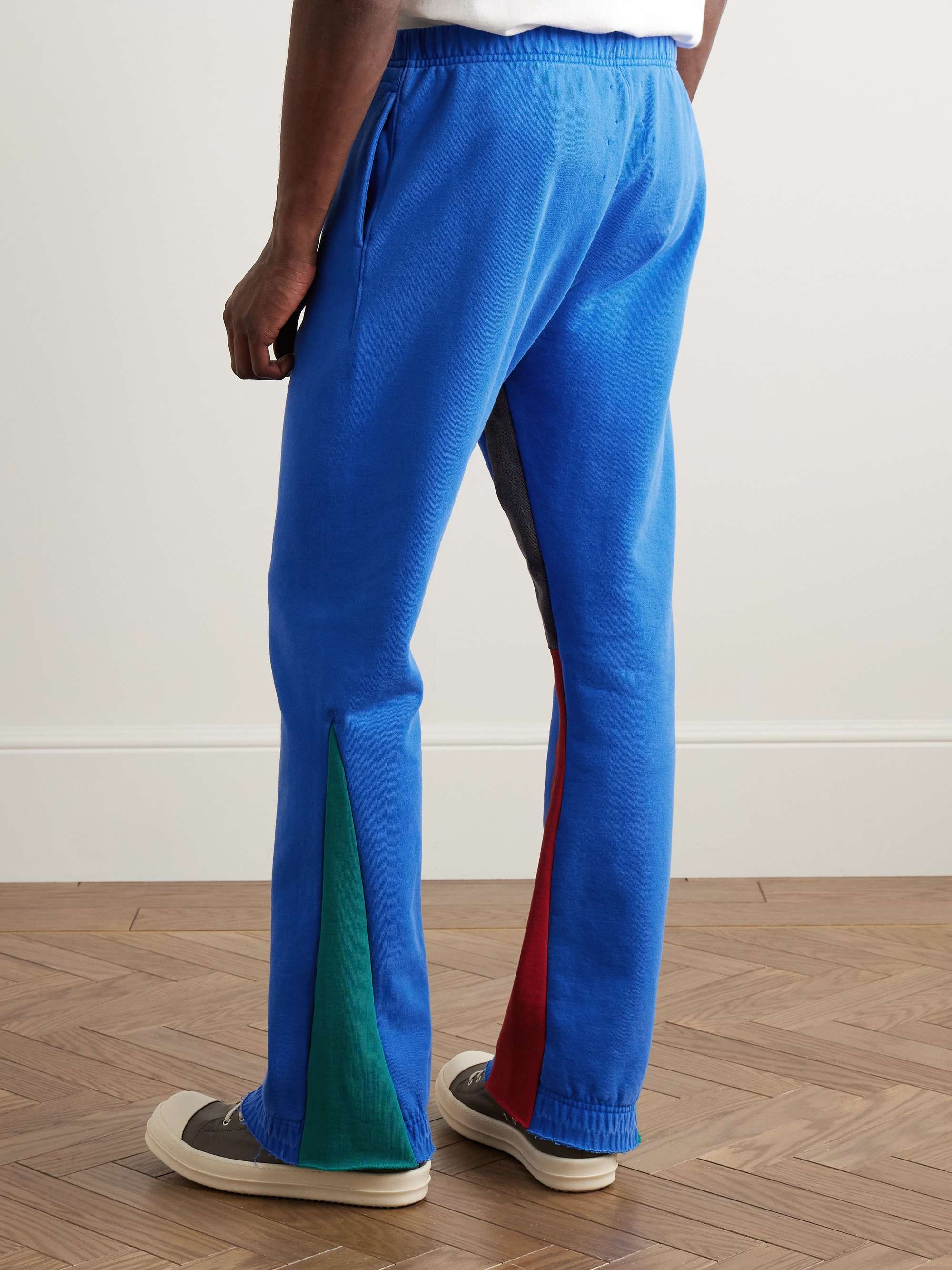 Flared Denim-Panelled Logo-Print Cotton-Jersey Sweatpants view