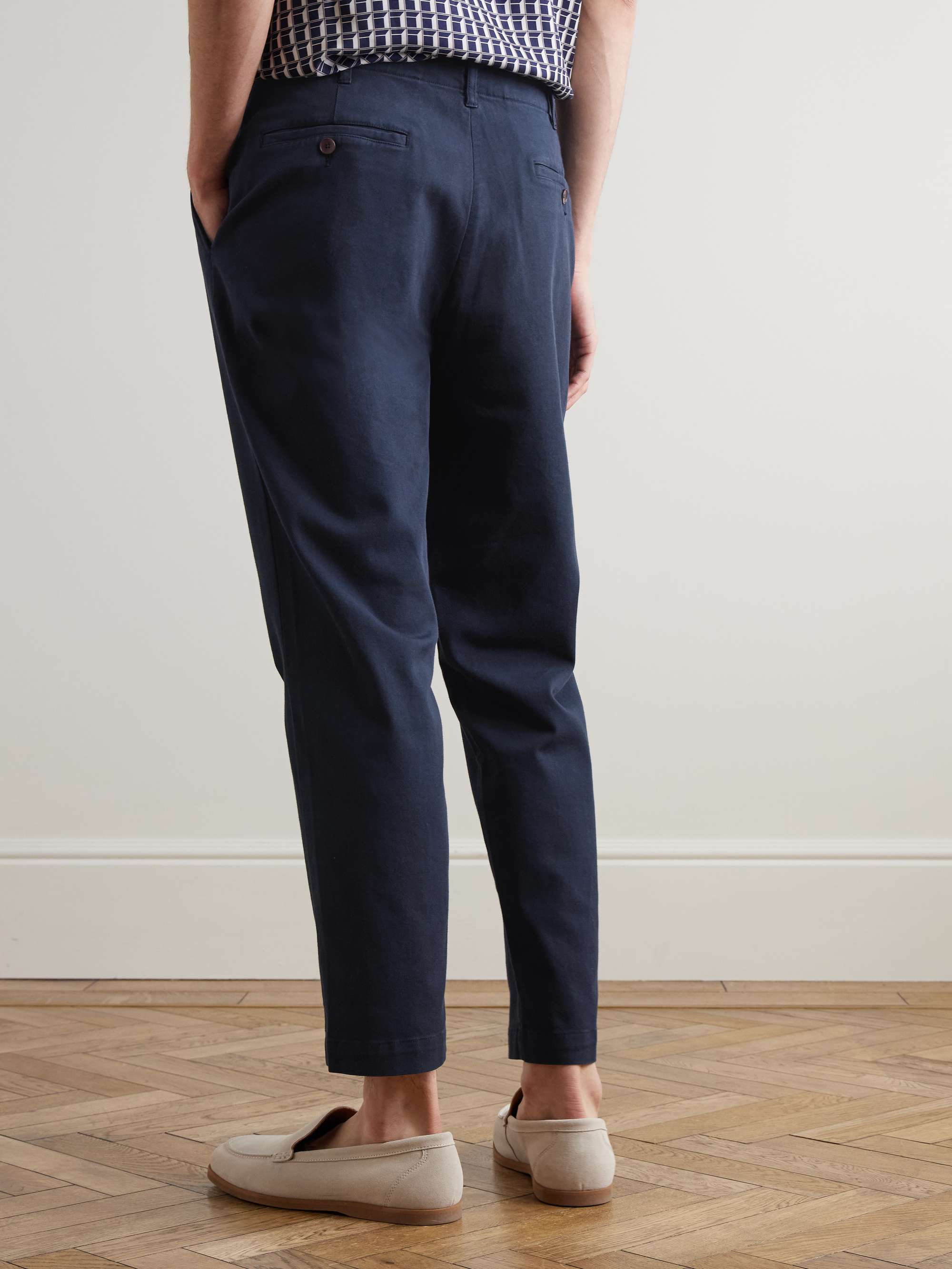 Daniel Tapered Pleated Stretch Organic Cotton-Twill Trousers view