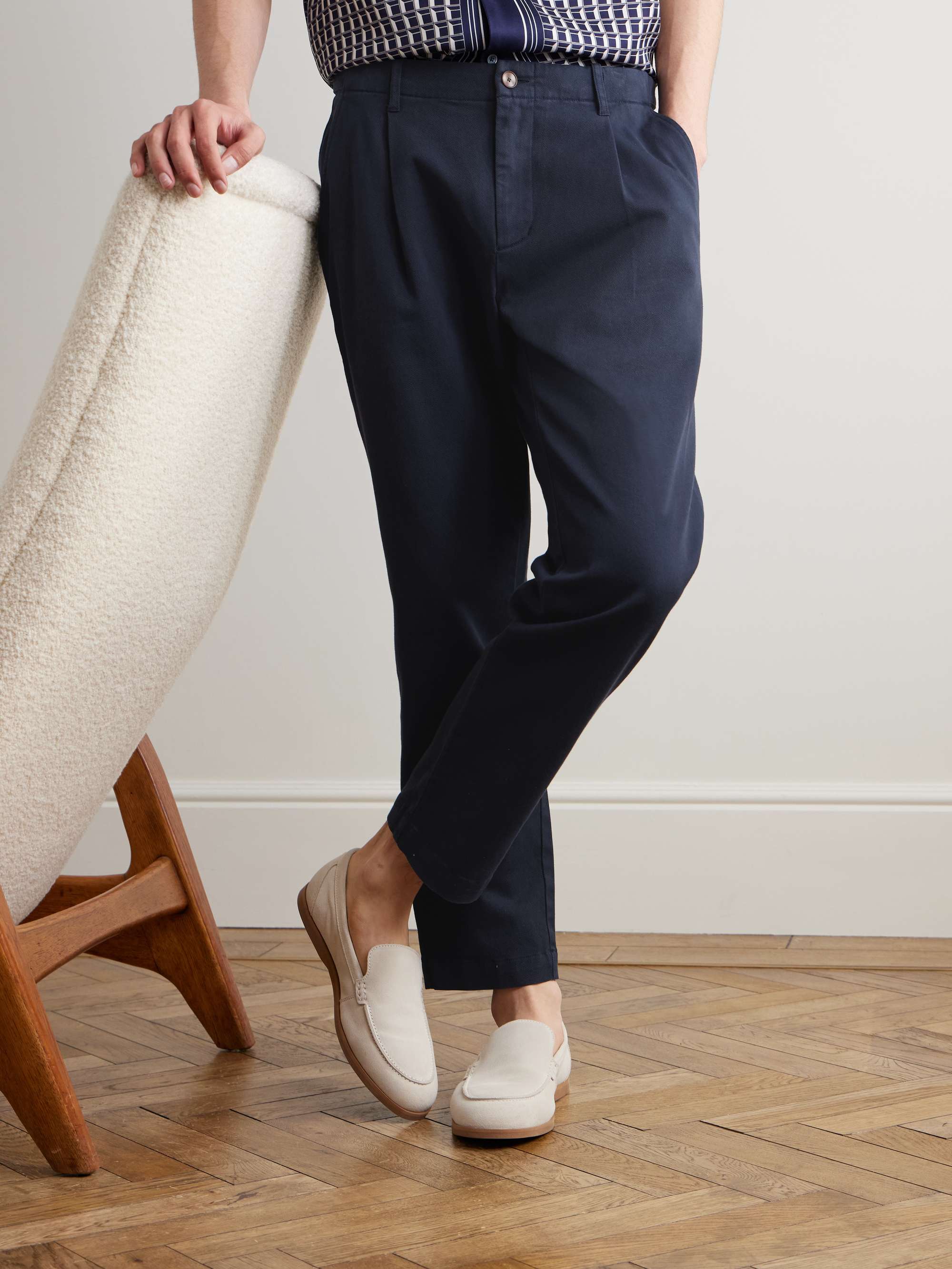 Daniel Tapered Pleated Stretch Organic Cotton-Twill Trousers view