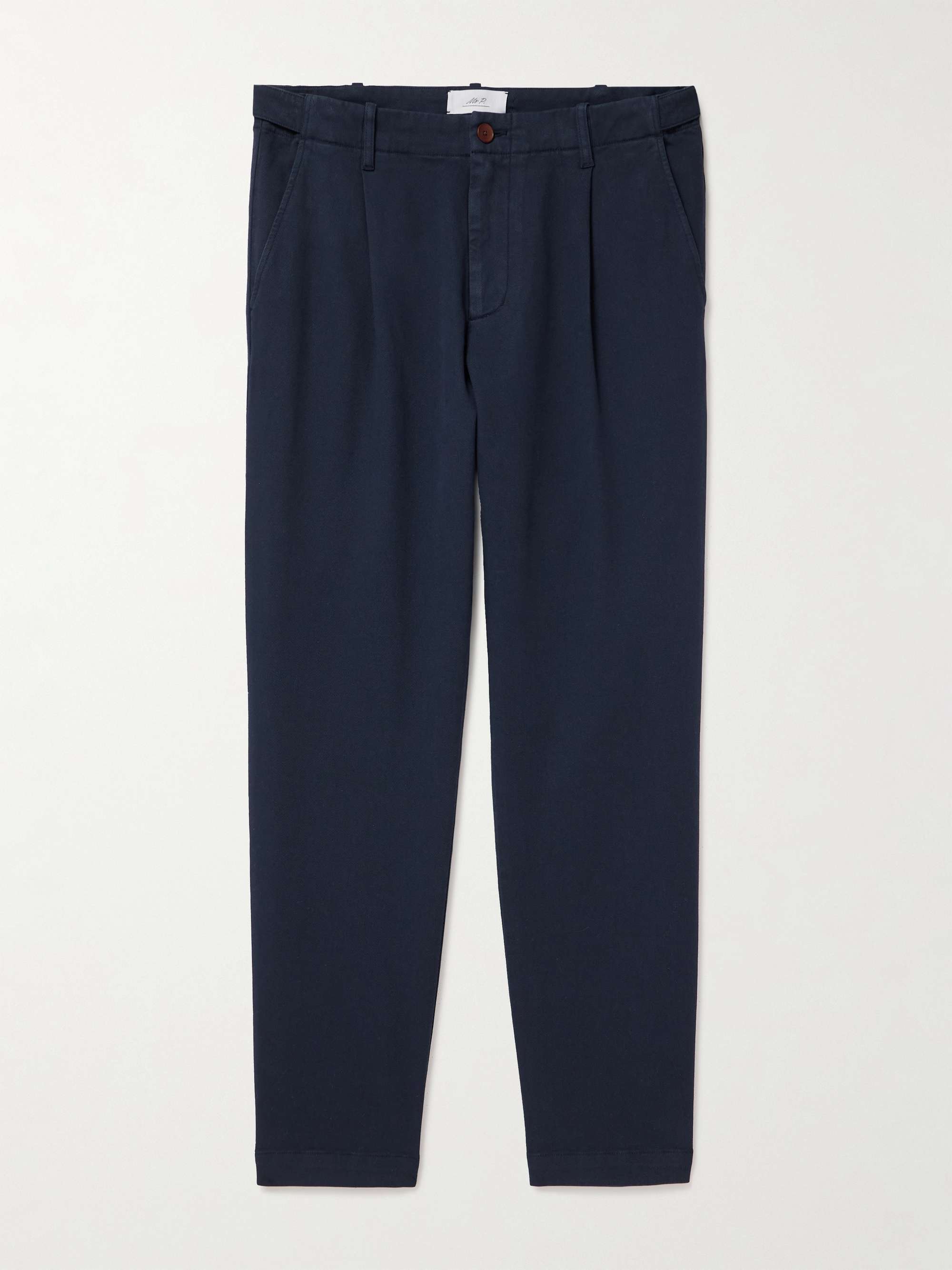 Daniel Tapered Pleated Stretch Organic Cotton-Twill Trousers view