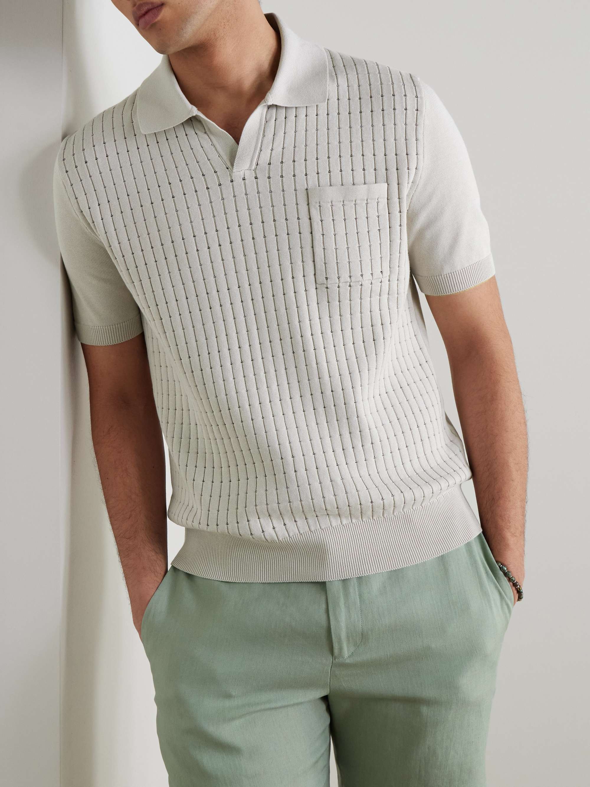 Pointelle-Knit Organic Cotton Polo Shirt view