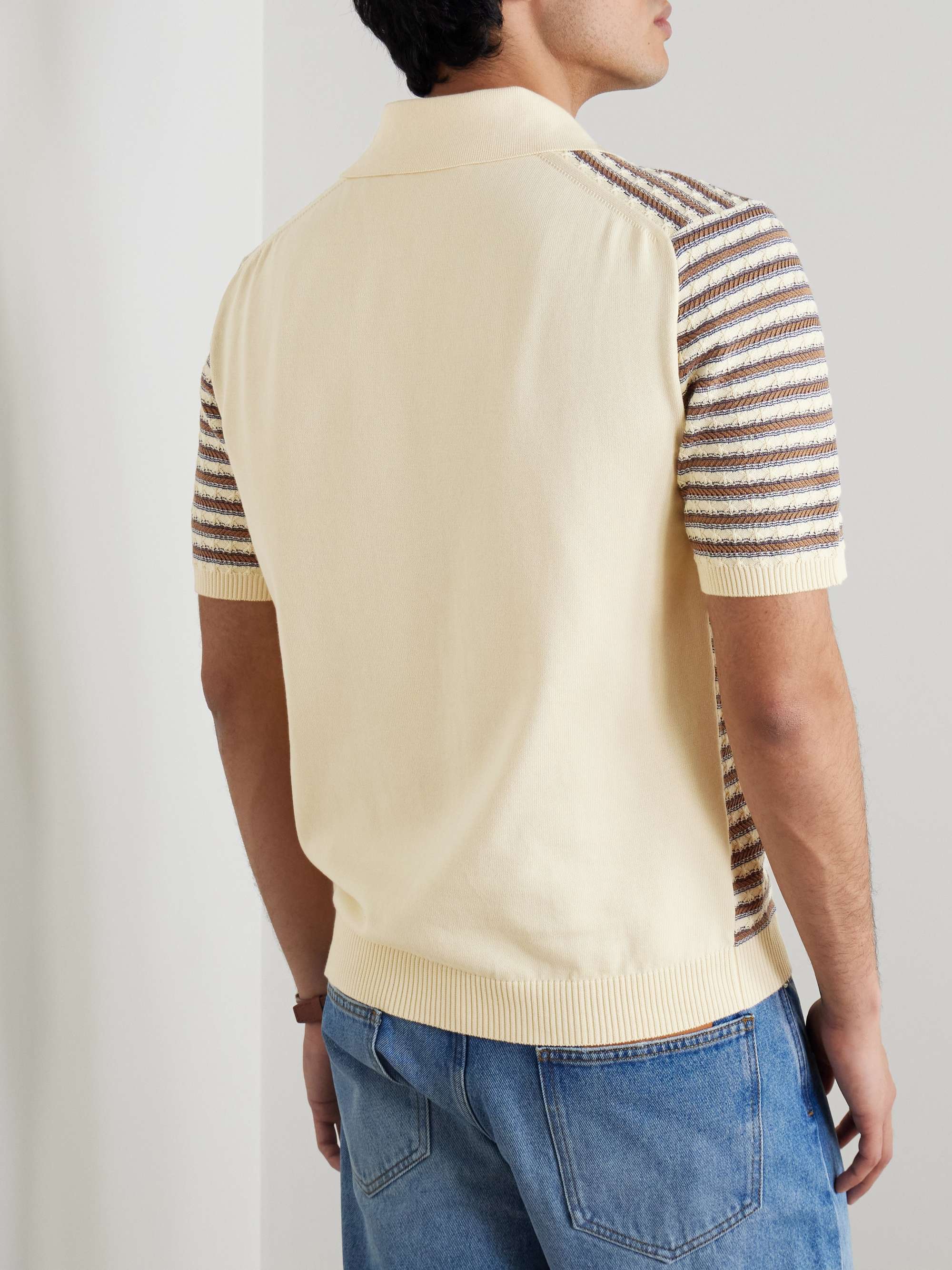 Striped Textured-Knit Organic Cotton Polo Shirt view