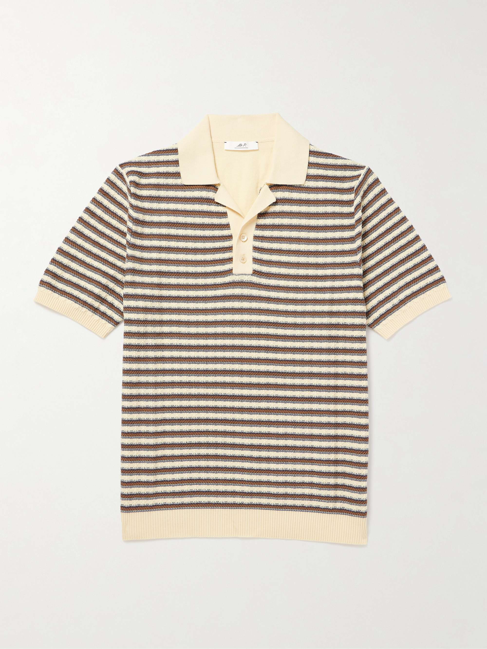 Striped Textured-Knit Organic Cotton Polo Shirt view