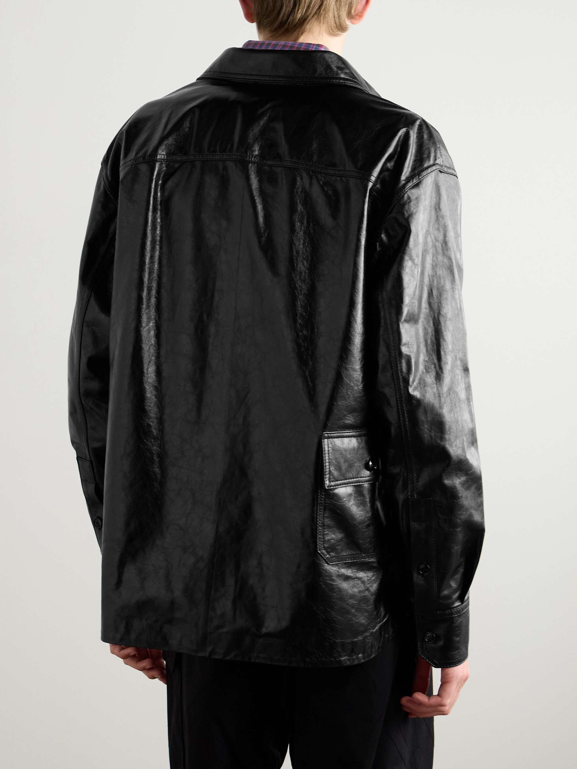 Logo-Embroidered Glossed-Leather Overshirt view