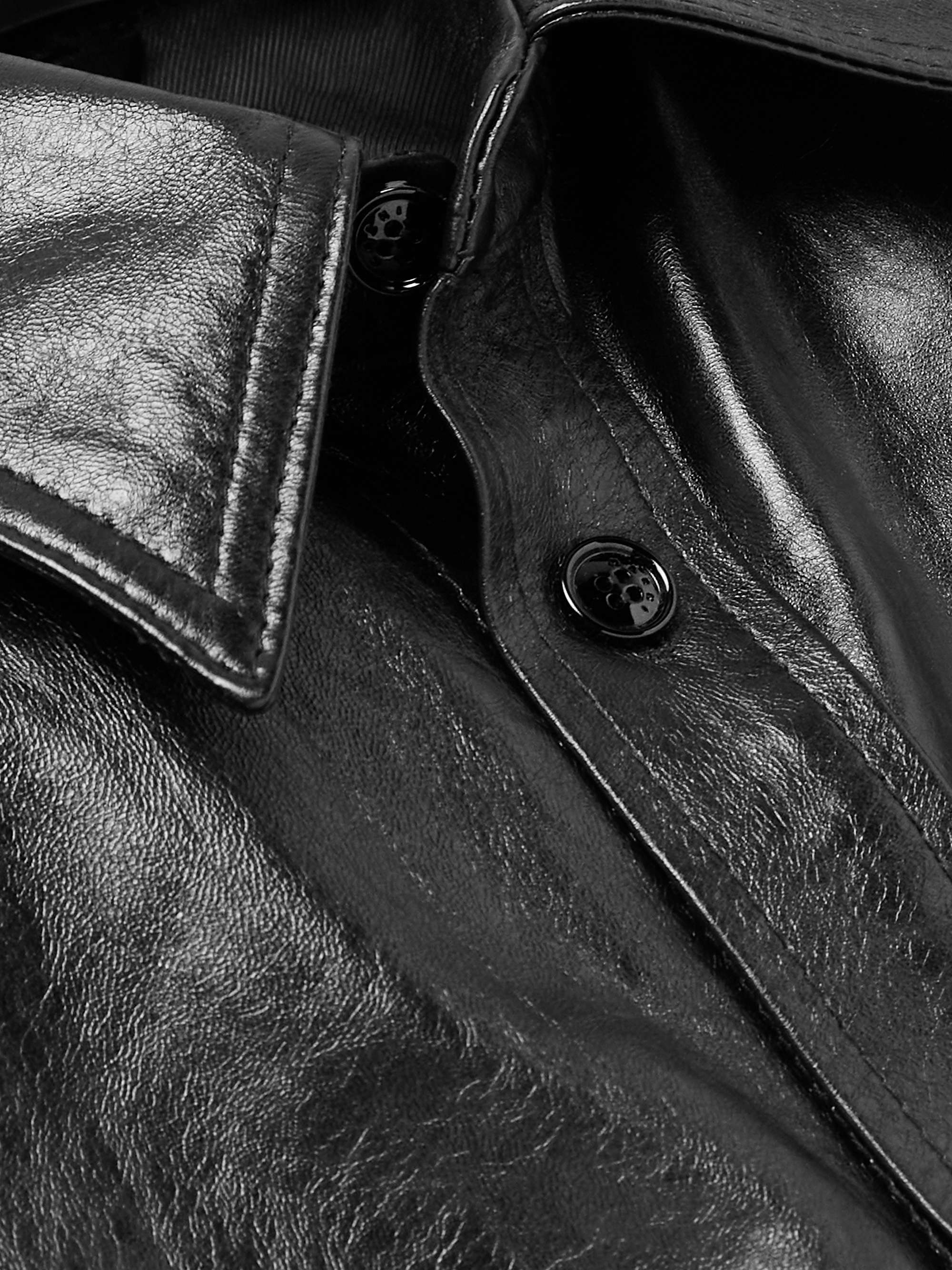 Logo-Embroidered Glossed-Leather Overshirt view