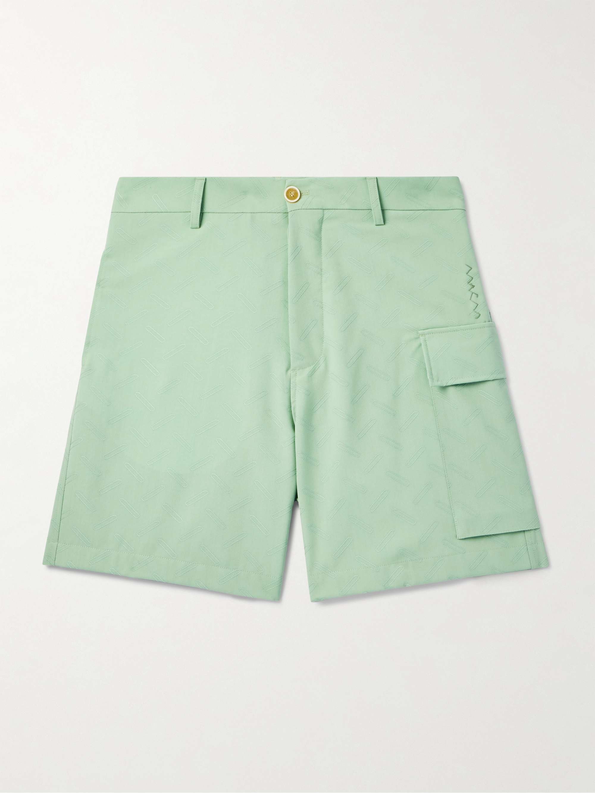 Confetti Straight-Leg Embroidered Grain de Poudre Wool Cargo Shorts view