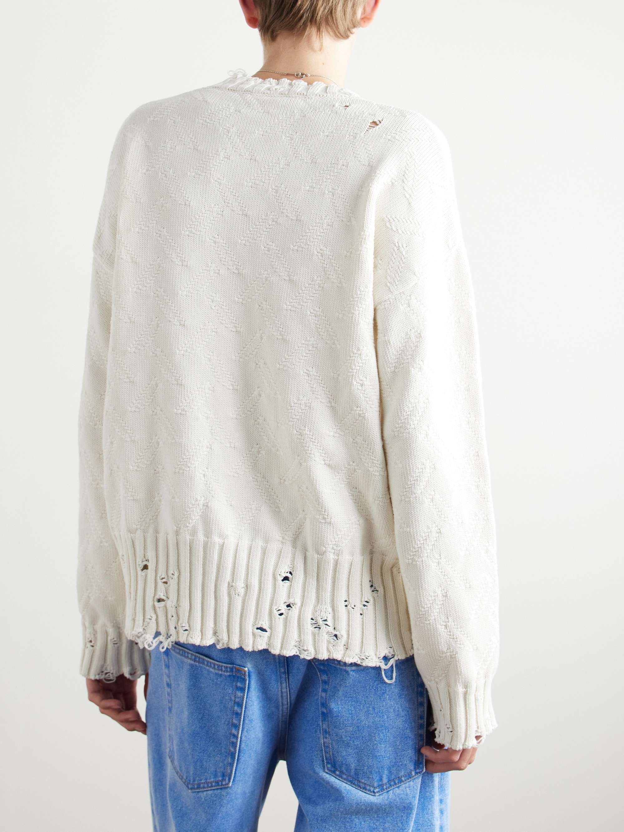 Confetti Distressed Jacquard-Knit Cotton Sweater view